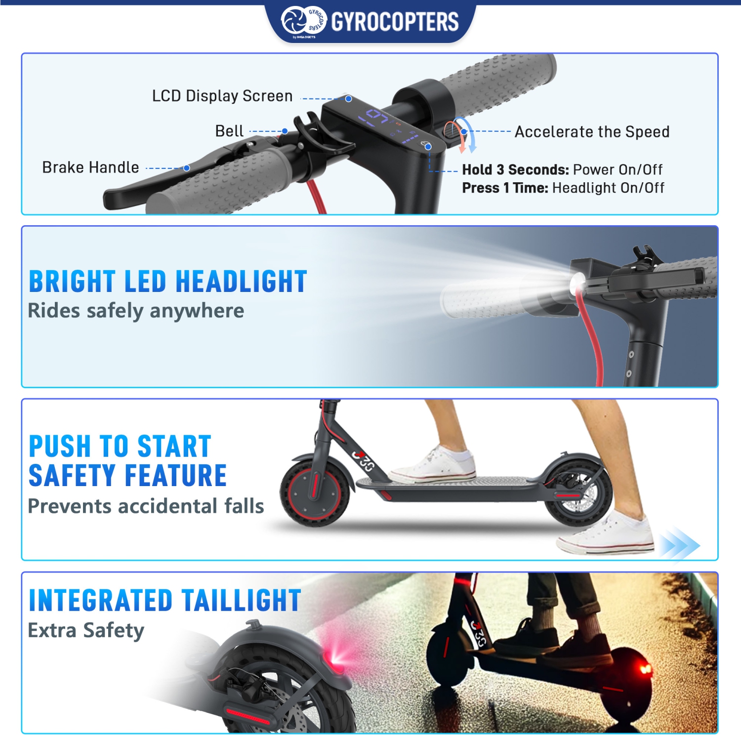 Trottinette électrique J30 de Gyrocopters pour adultes et adolescents | Trottinette électrique avec application | Certification UL2272 | Vitesse