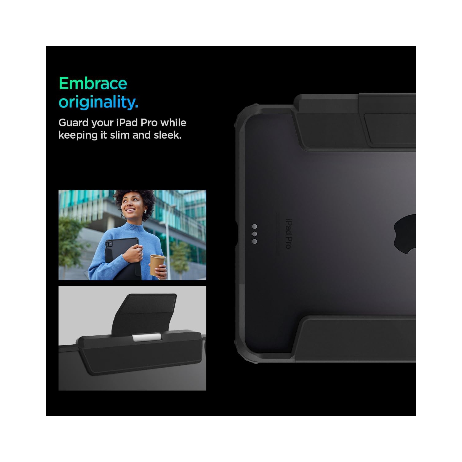 Spigen Ultra Hybrid Pro Designed for iPad Pro 11 inch Case M4 with Transparent Back and Pencil Holder - Black