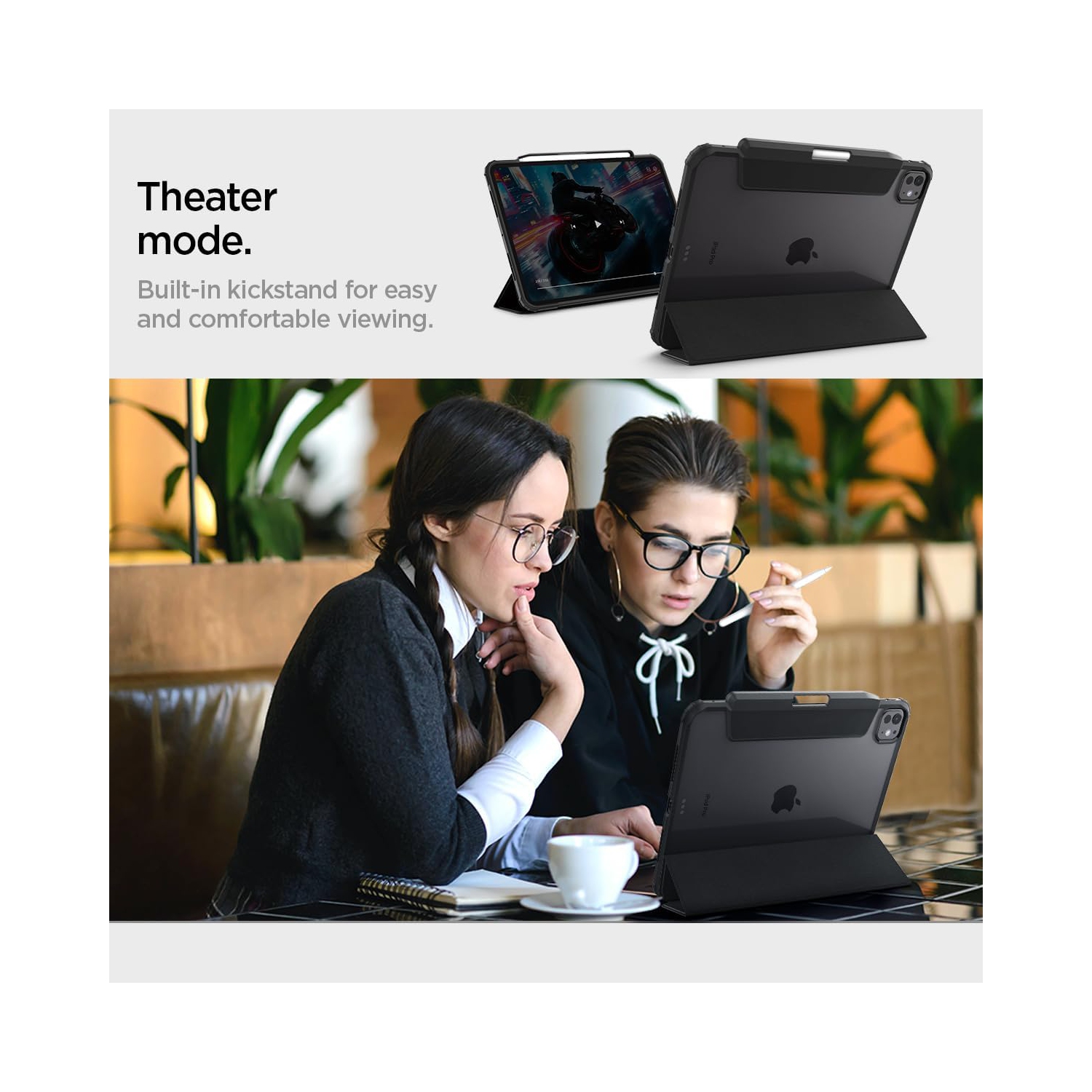 Spigen Ultra Hybrid Pro Designed for iPad Pro 11 inch Case M4 with Transparent Back and Pencil Holder - Black