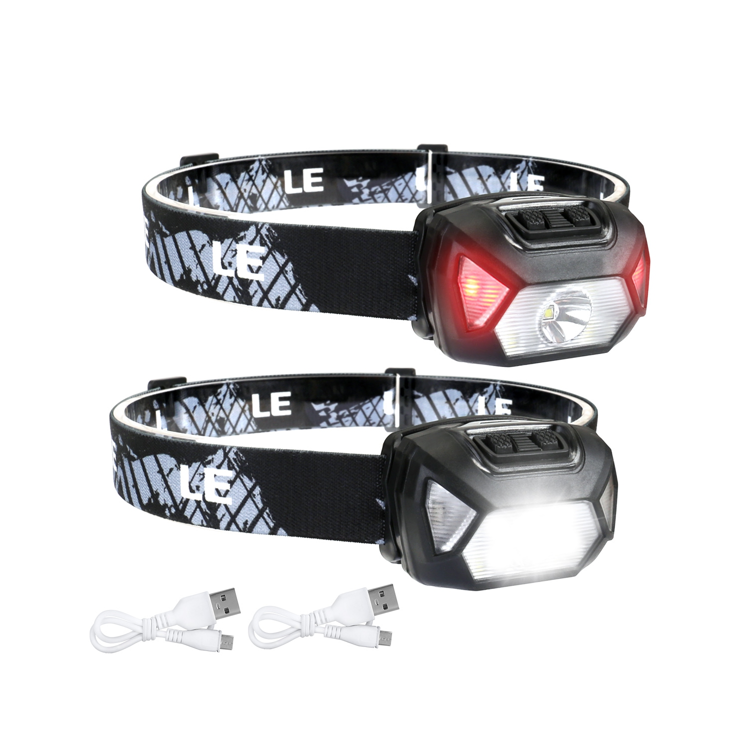 LE Headlight rechargeable, paq. 2, lampe frontale LED ultra-lumineuse 2000 Lux avec lumière rouge et blanche, 6 modes d'éclairage Lampe frontale