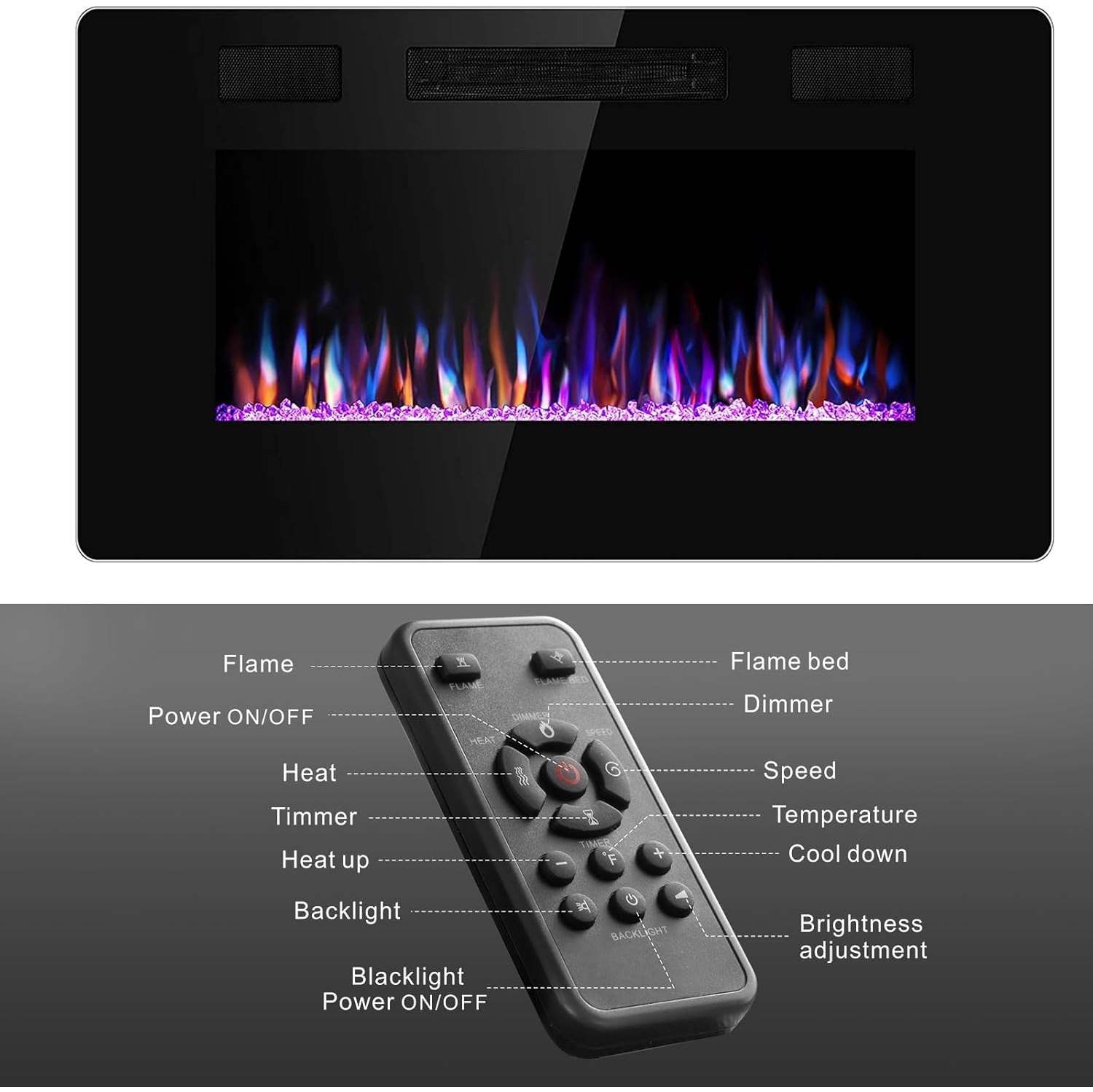 ZAFRO 30 inch Wall Mounted Recessed Electric Fireplace Insert, Ultra-Thin Lightweight LED Fireplace Heater, Fit 2x4&2x6 Stud w/Touch Screen,Remote