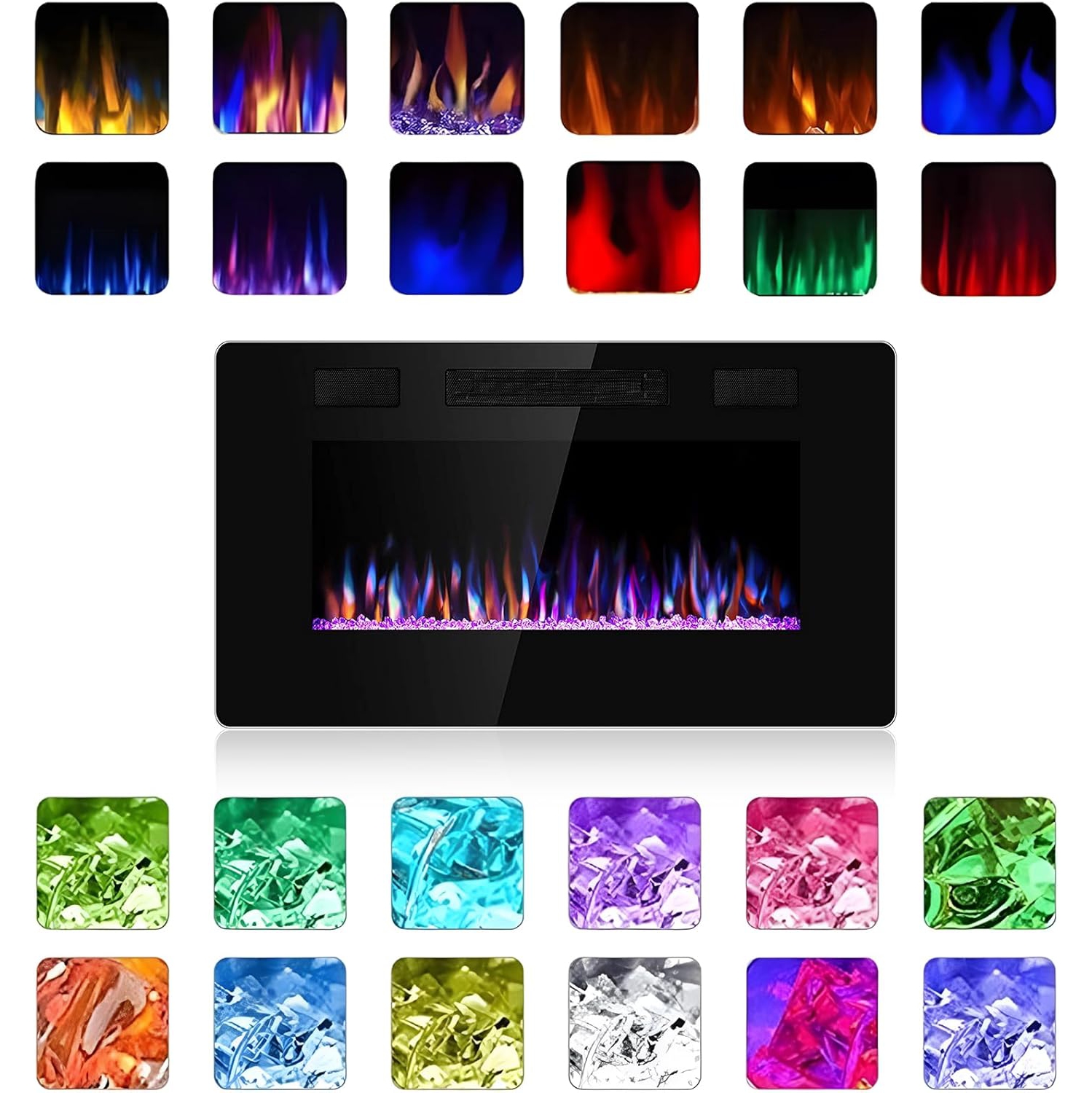 ZAFRO 30 inch Wall Mounted Recessed Electric Fireplace Insert, Ultra-Thin Lightweight LED Fireplace Heater, Fit 2x4&2x6 Stud w/Touch Screen,Remote