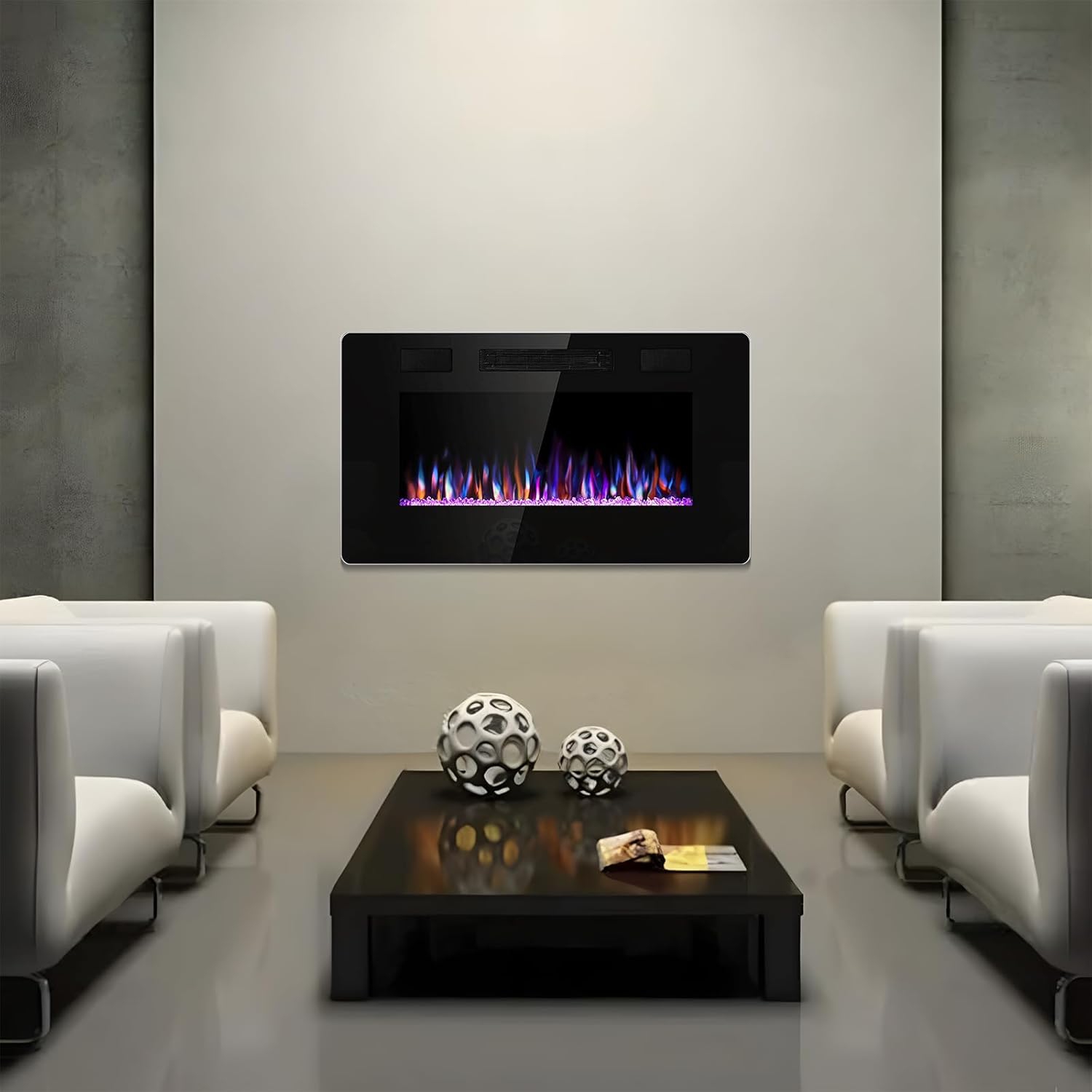 ZAFRO 30 inch Wall Mounted Recessed Electric Fireplace Insert, Ultra-Thin Lightweight LED Fireplace Heater, Fit 2x4&2x6 Stud w/Touch Screen,Remote