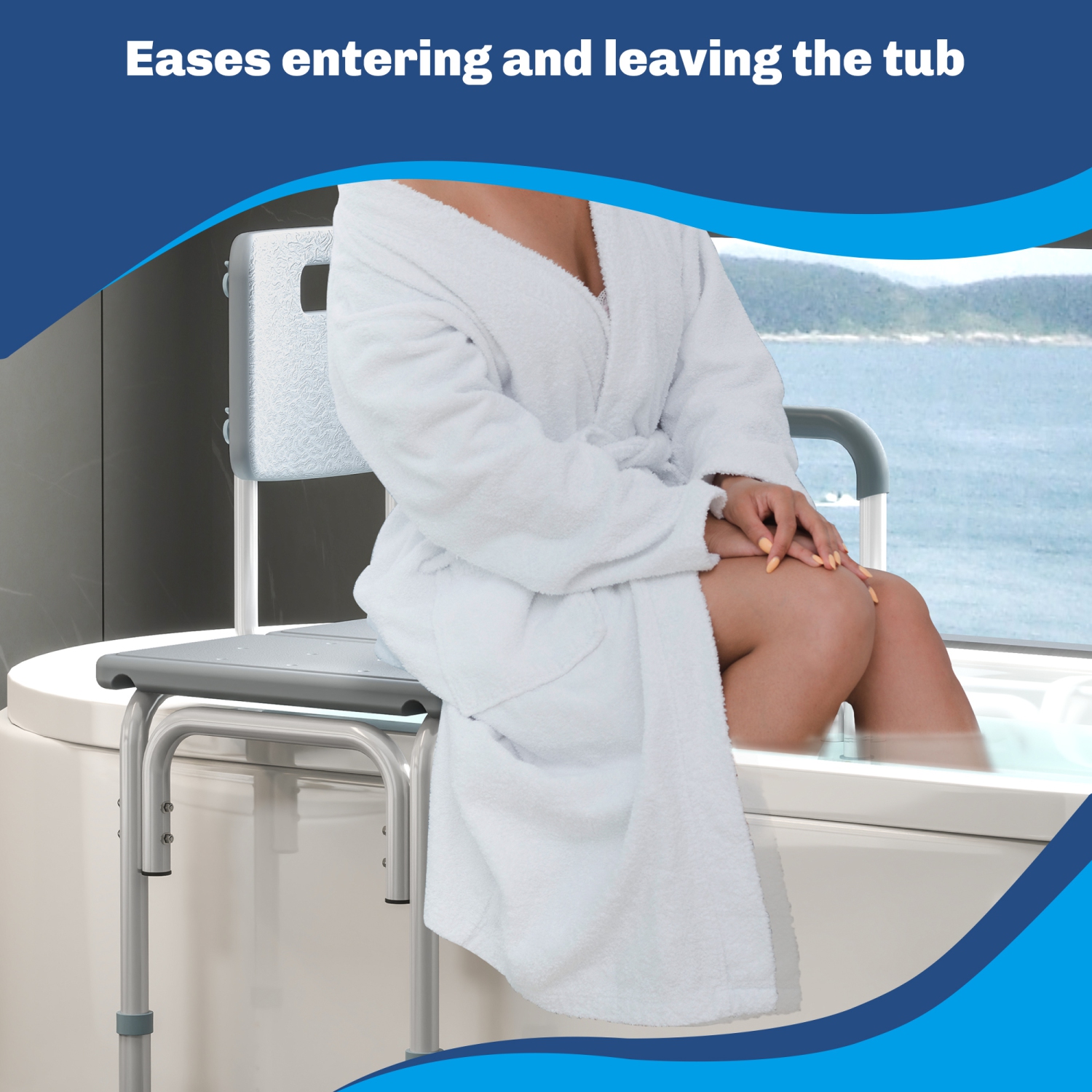 HOMCOM Tub Transfer Bench for Bathtub, Shower Chair with Backrest, Slip-Resistant Feet, 6-Level Height Adjustable Shower Bench for Elderly and