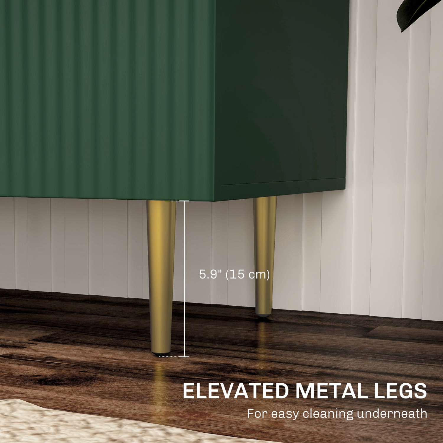 HOMCOM Sideboard Buffet Cabinet, Modern Kitchen Storage Cabinet with 2 Doors and Adjustable Shelves, Fluted Coffee Bar Cabinet with Metal Legs for