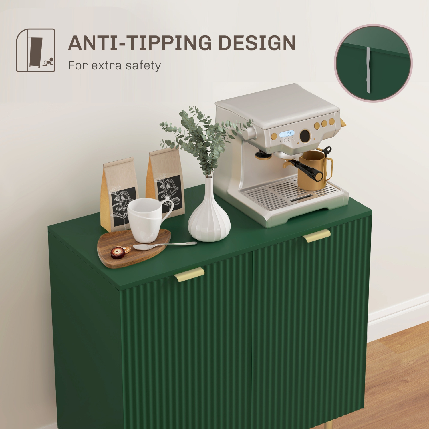 HOMCOM Sideboard Buffet Cabinet, Modern Kitchen Storage Cabinet with 2 Doors and Adjustable Shelves, Fluted Coffee Bar Cabinet with Metal Legs for