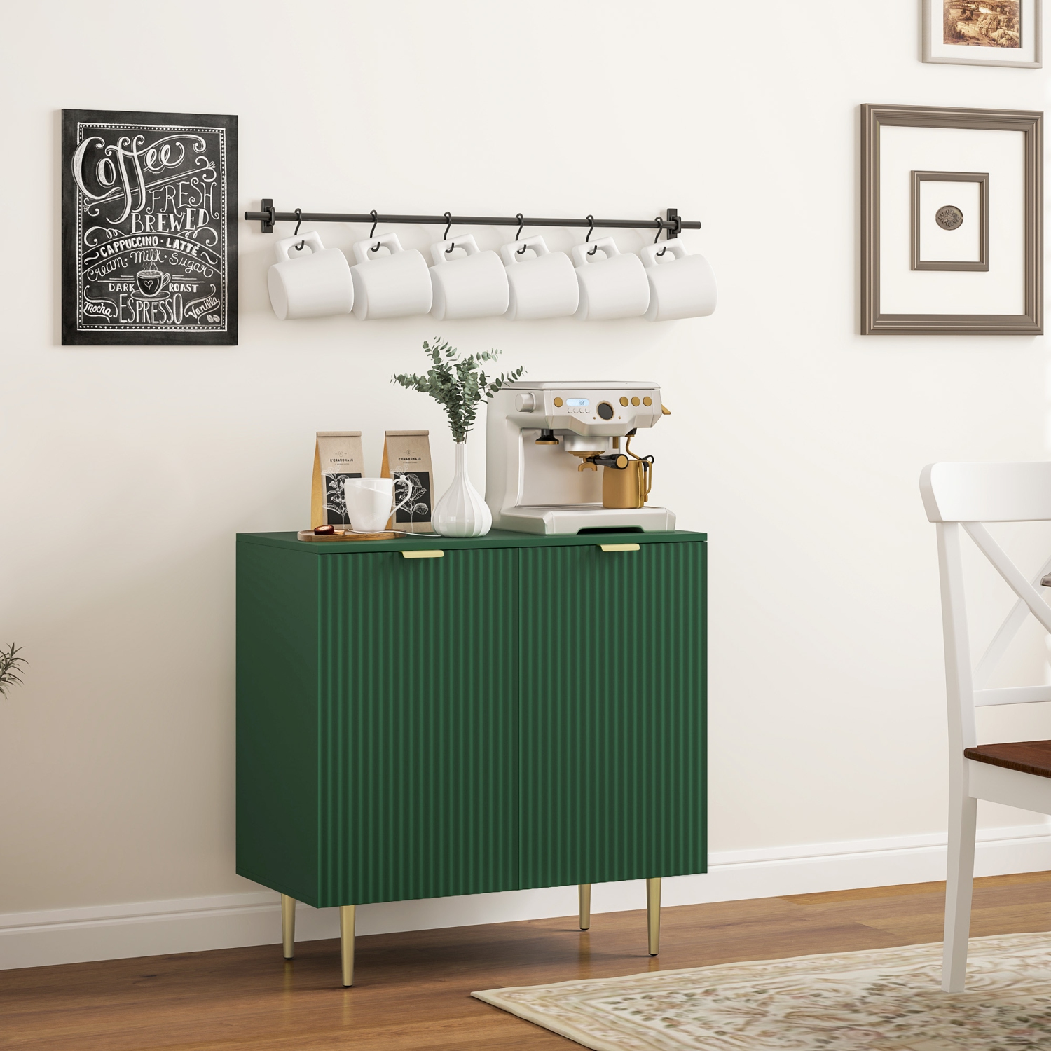 HOMCOM Sideboard Buffet Cabinet, Modern Kitchen Storage Cabinet with 2 Doors and Adjustable Shelves, Fluted Coffee Bar Cabinet with Metal Legs for