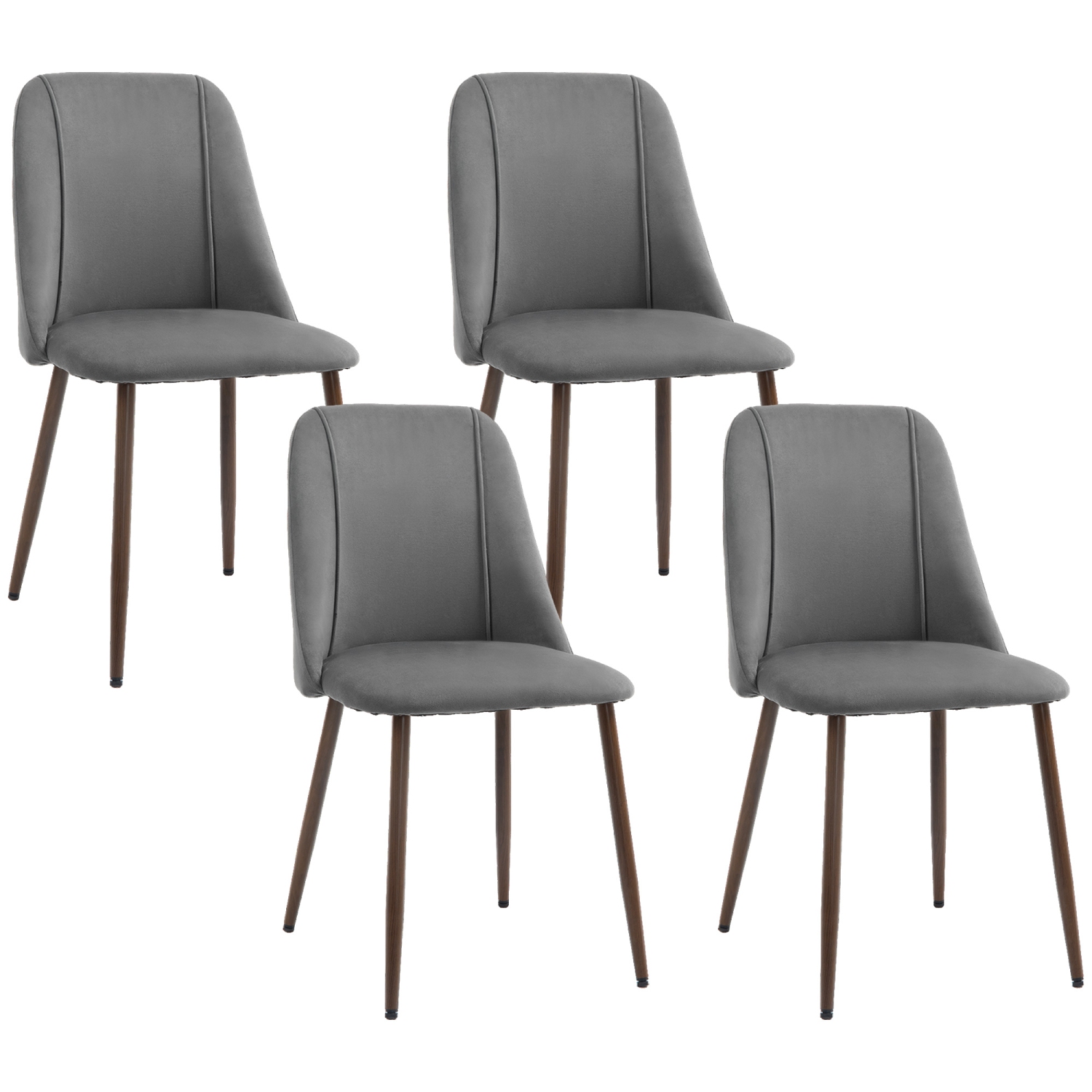 HOMCOM Dining Chairs Set of 4, Modern Kitchen Chairs with Velvet-touch Upholstery, Curved Back and Wood-grain Steel Legs, Accent Chairs for Living