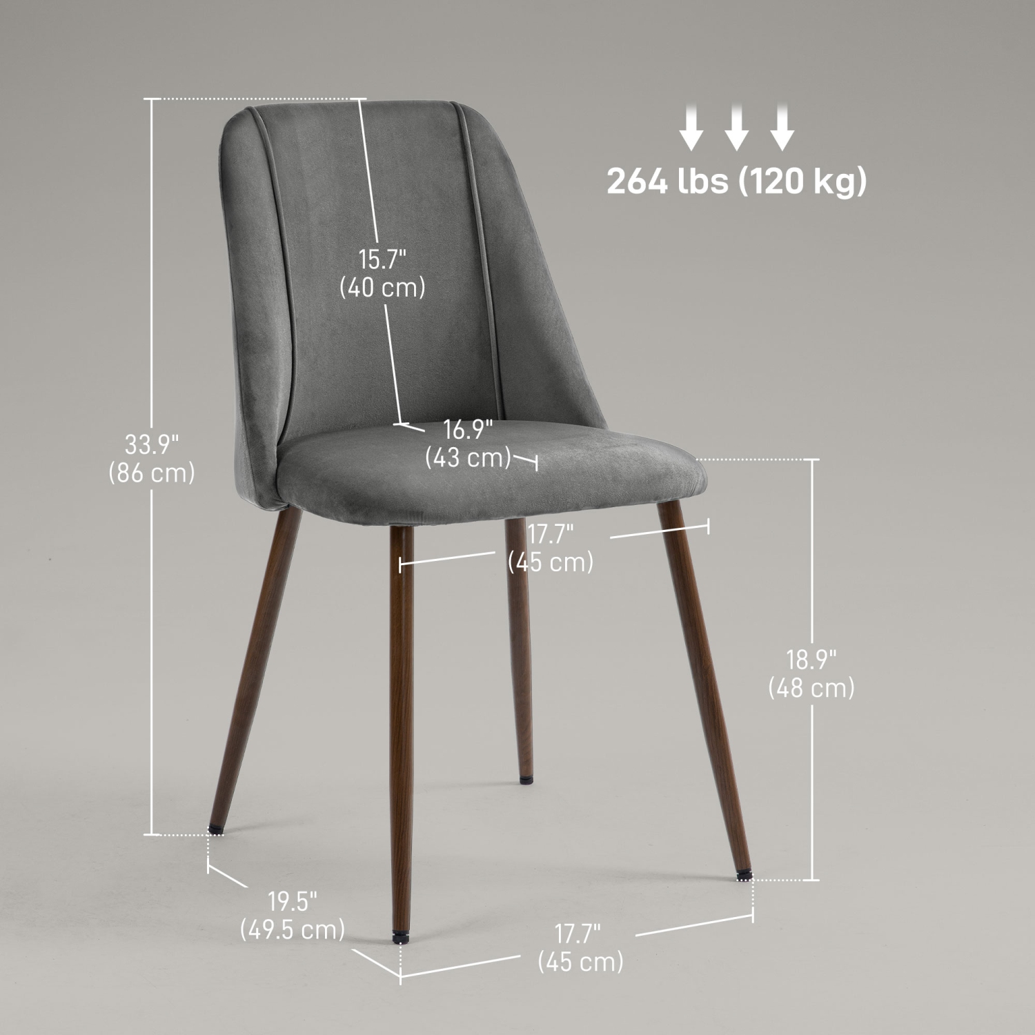 HOMCOM Dining Chairs Set of 4, Modern Kitchen Chairs with Velvet-touch Upholstery, Curved Back and Wood-grain Steel Legs, Accent Chairs for Living