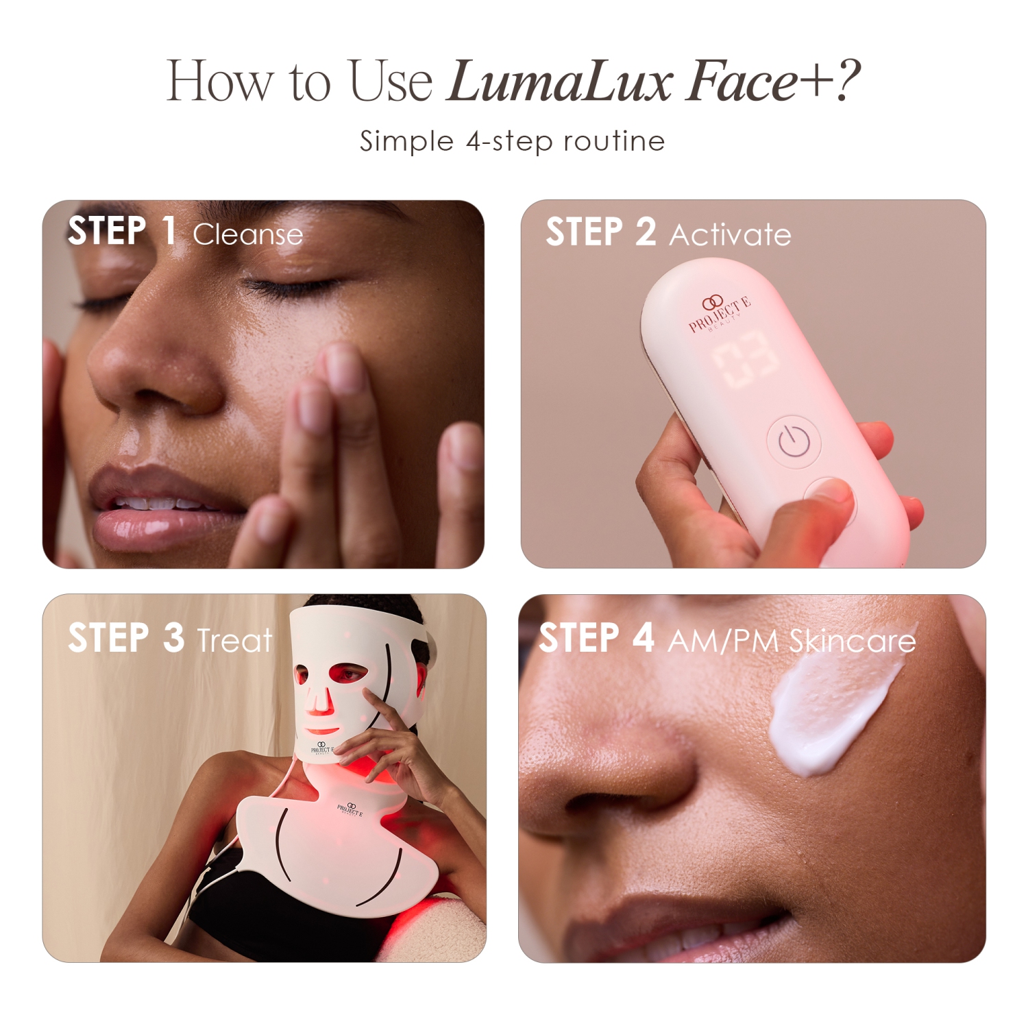 Lumalux Face+ | Pro LED Red Light Therapy Face & Neck Mask by Project E Beauty | 1600 LEDs | 7+2 Colors | w/ Deep Infrared