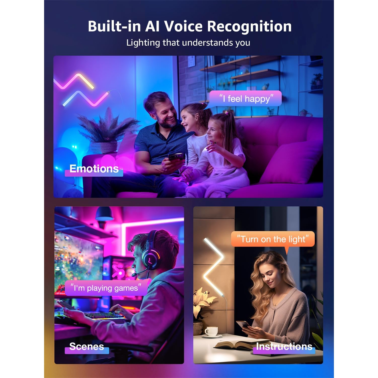 Lepro WL1 AI Glide RGBIC Smart Wall Light, LLM Wall Light, Work with Alexa/Google Assistant, Multicolor Segmented Control, LED Light for Gaming, TV