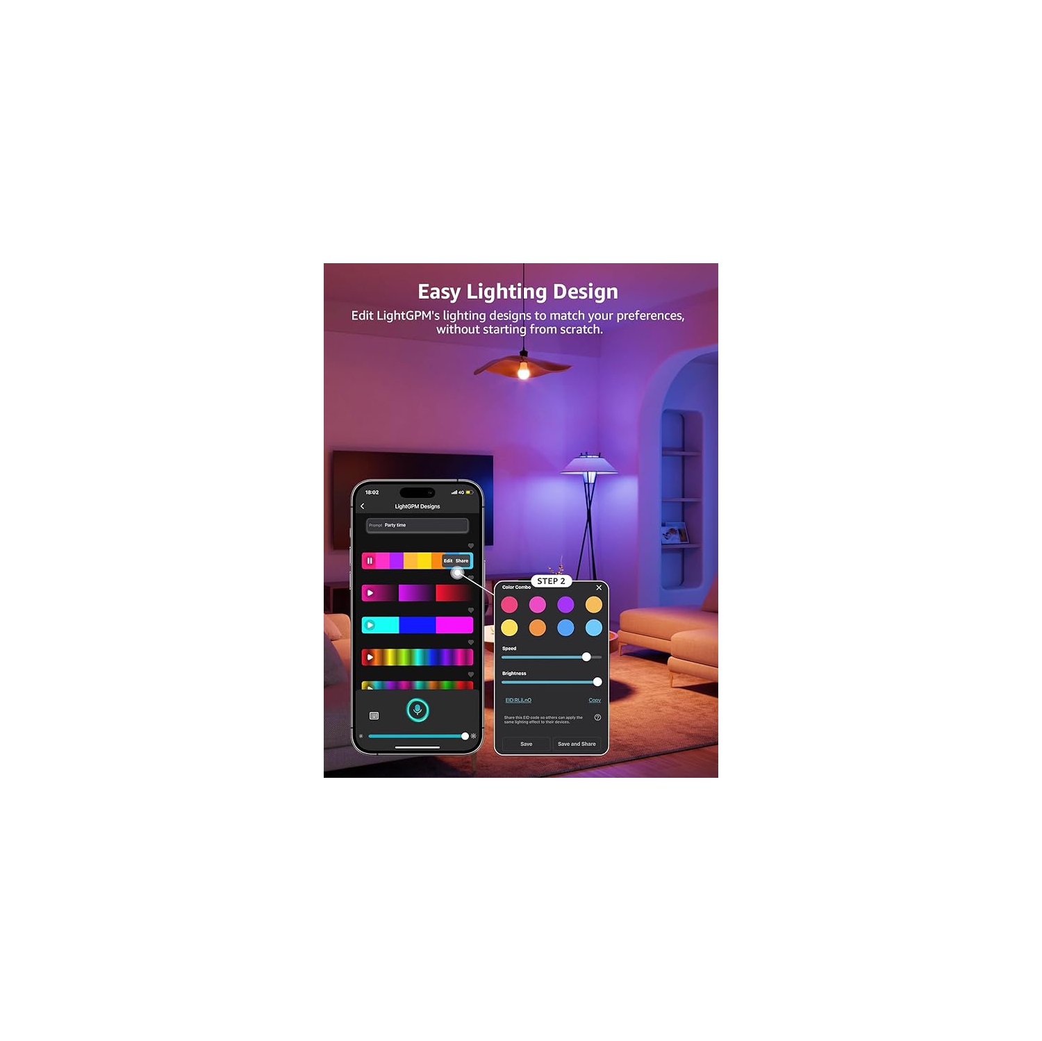 Lepro AI Smart Light Bulbs Music Sync, Thousands Dynamic Scenes, Wi-Fi & Bluetooth RGB Color Changing Light Bulbs, Built-in Voice Control Via Lepro