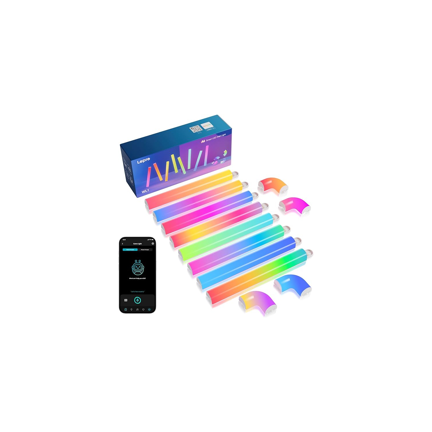 Lepro WL1 AI Glide Smart Wall Light, LLM RGBIC Glide Led Wall Lights, Work with Alexa/Google Assistant, Music Sync TV LED Backlight, Multi Segmented DIY, 8 Pcs+4 Corners Smart LED