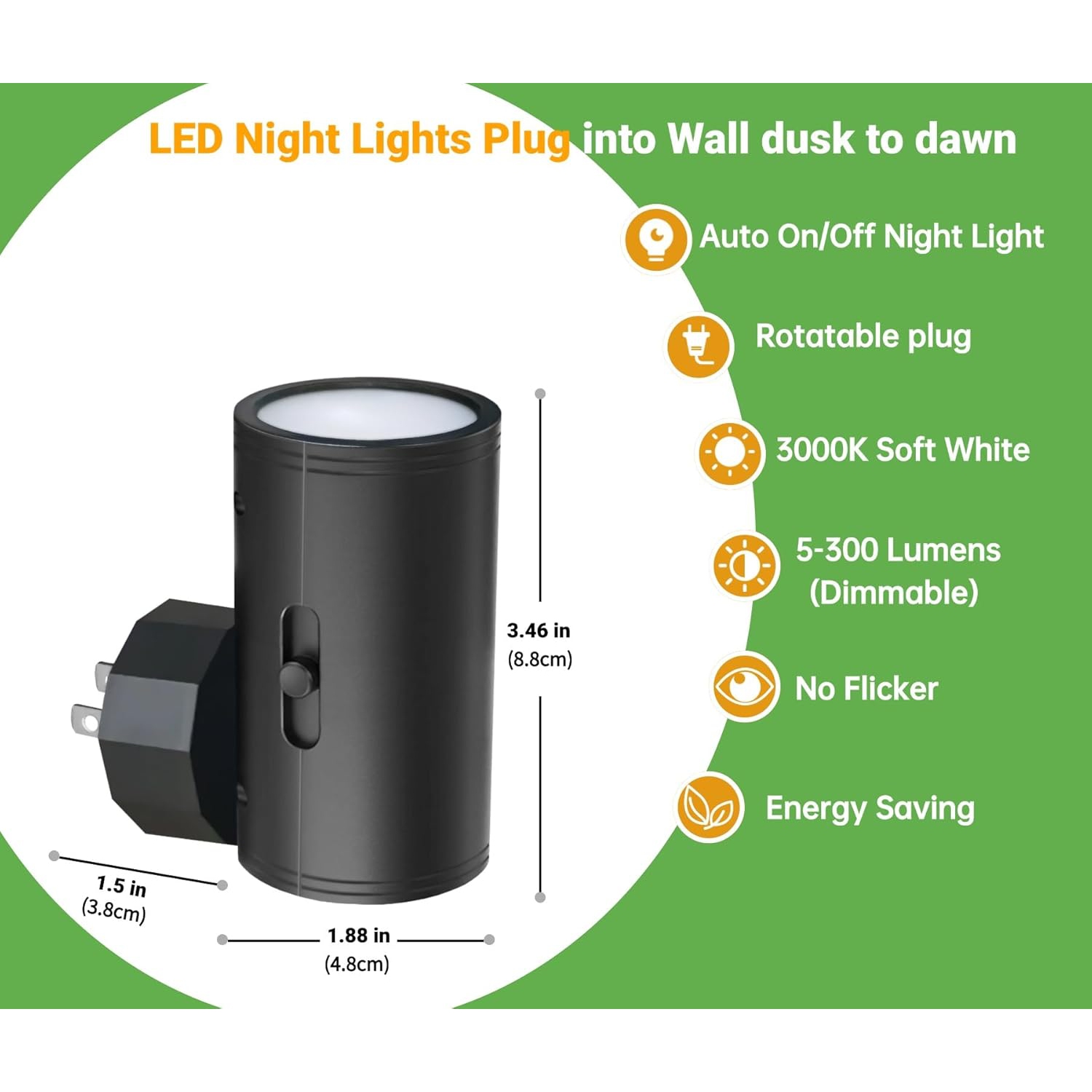 4 Pack LED Night Light, Plug Into Wall, Dusk to Dawn Sensor, Soft White 3000K,Uplight & Downlight, for Bedroom, Stairway, Hallway,Bathroom Dimmable