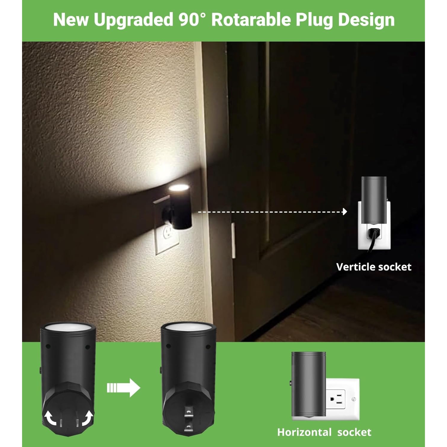 4 Pack LED Night Light, Plug Into Wall, Dusk to Dawn Sensor, Soft White 3000K,Uplight & Downlight, for Bedroom, Stairway, Hallway,Bathroom Dimmable