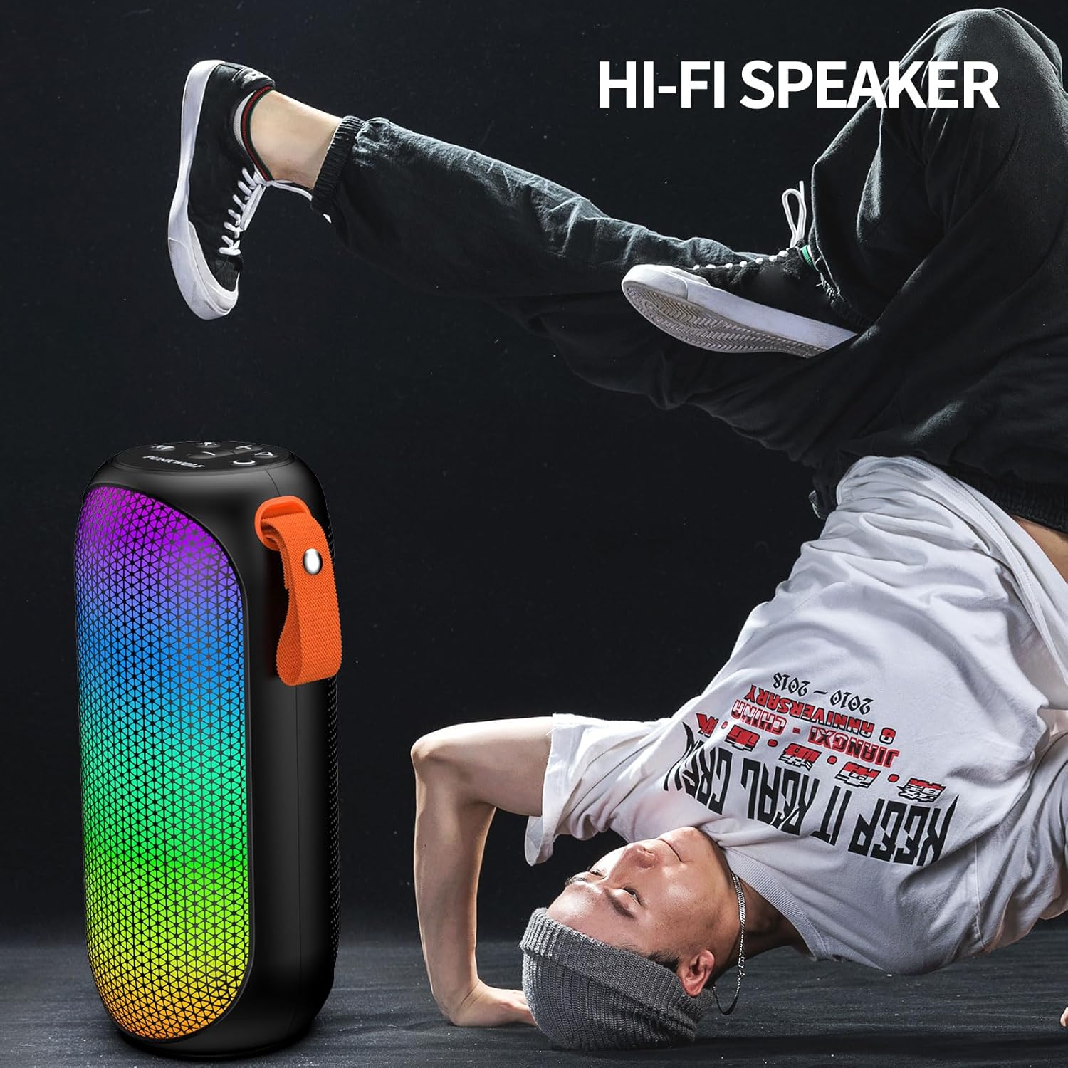 Portable Bluetooth Speaker with Stereo Sound, Outdoor Wireless Speakers, Rich Bass, Bluetooth 5.3, 10 Watts, RGB Lights, Dual TWS Paring, Loud