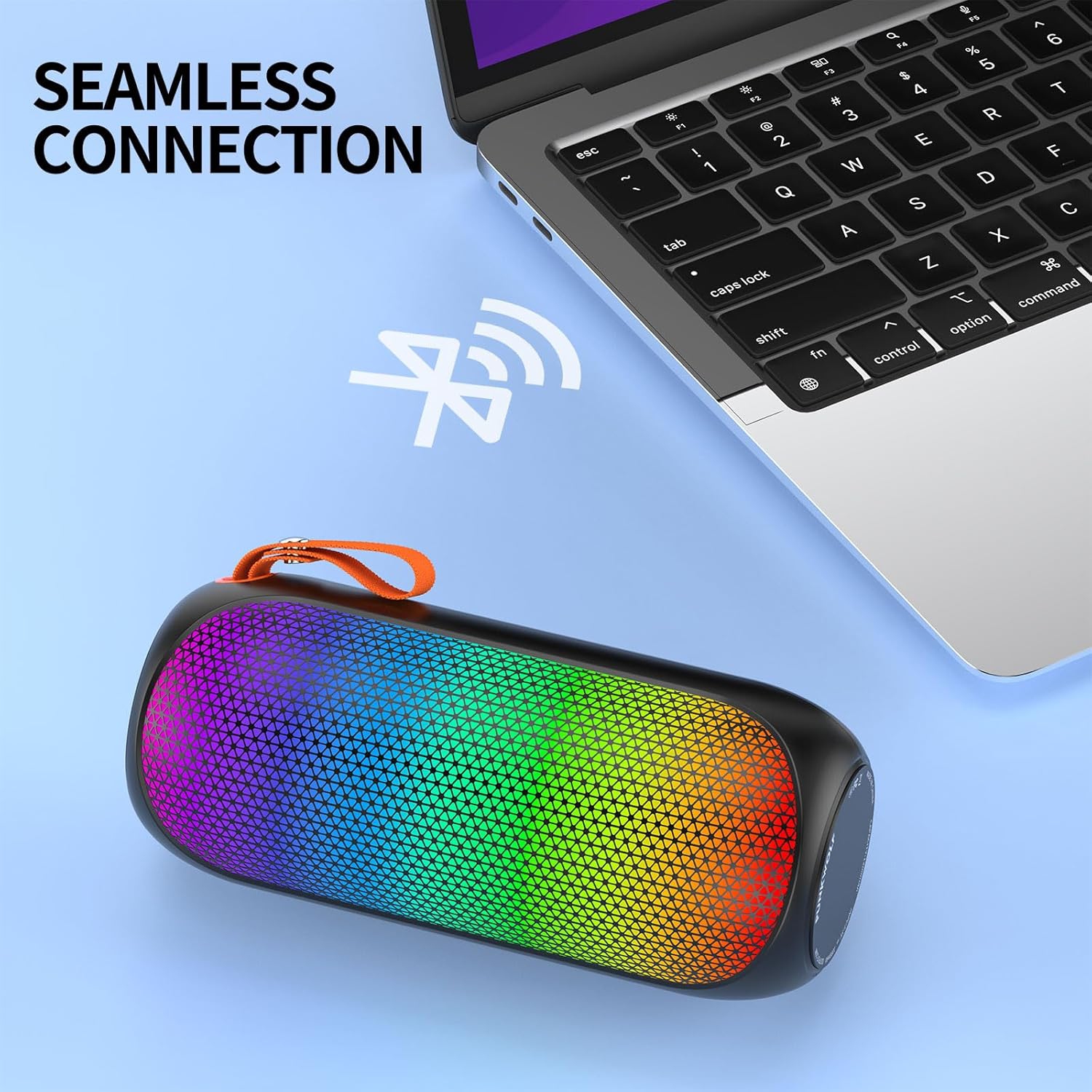 Portable Bluetooth Speaker with Stereo Sound, Outdoor Wireless Speakers, Rich Bass, Bluetooth 5.3, 10 Watts, RGB Lights, Dual TWS Paring, Loud