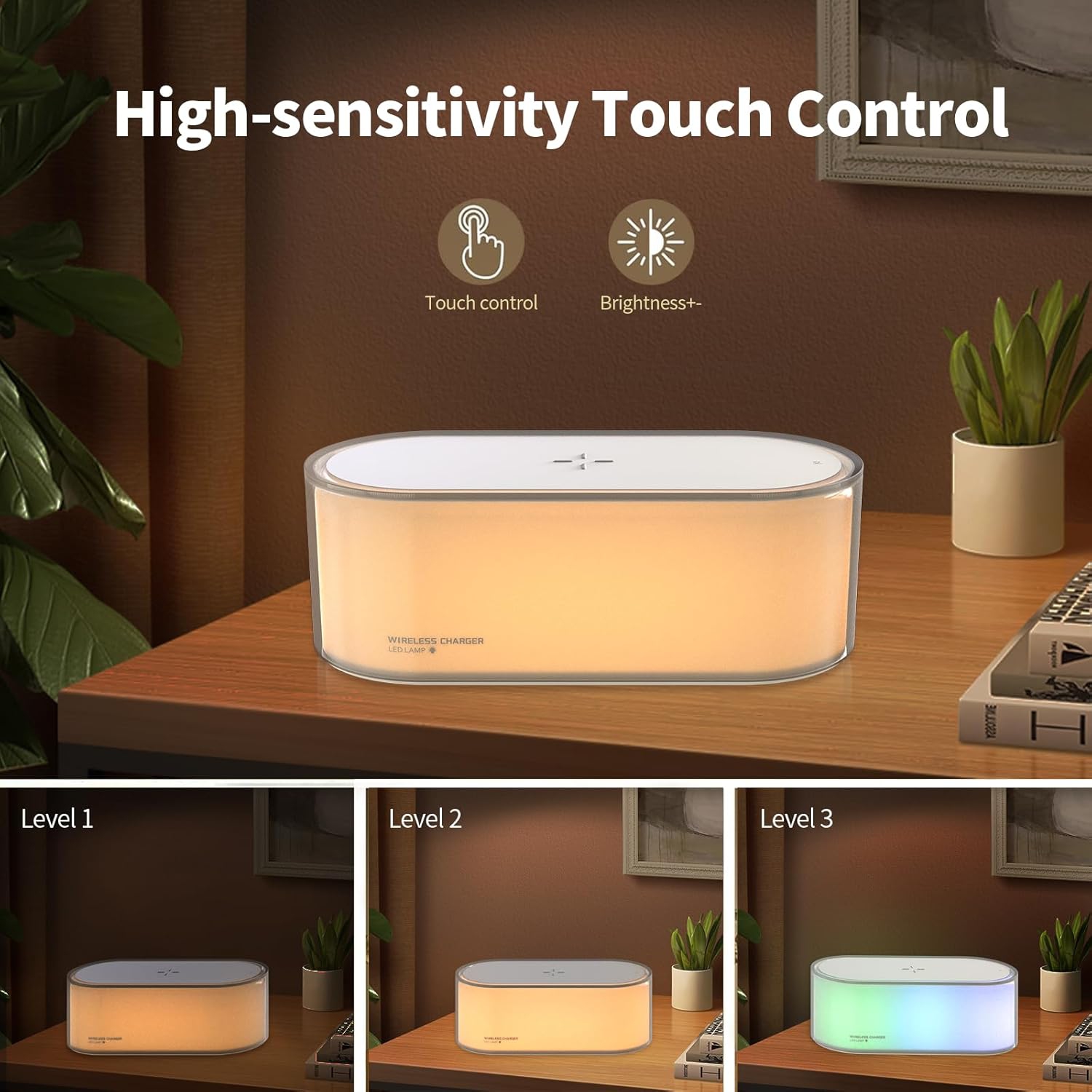 Night Light - Bedroom Bedside Lamp with Wireless Charger Touch Adjustable LED 3 Light Hues, 400mAh Battery for Living Room