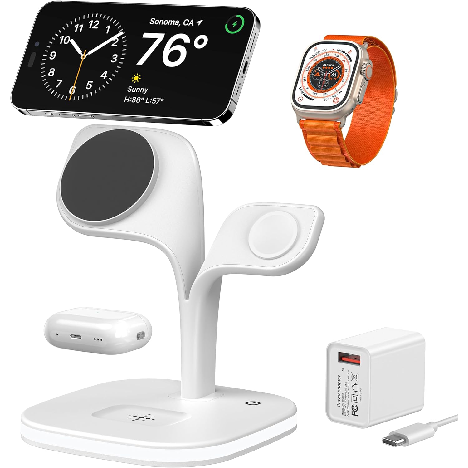 Magnetic Charging Station with LED, 5 in 1 Faster Mag-Safe Wireless Charger Stand for iPhone 16 15 14,13,12 Pro/Max/Mini/Plus, Apple Watch 9/8/7/6/SE/5/4/3/2