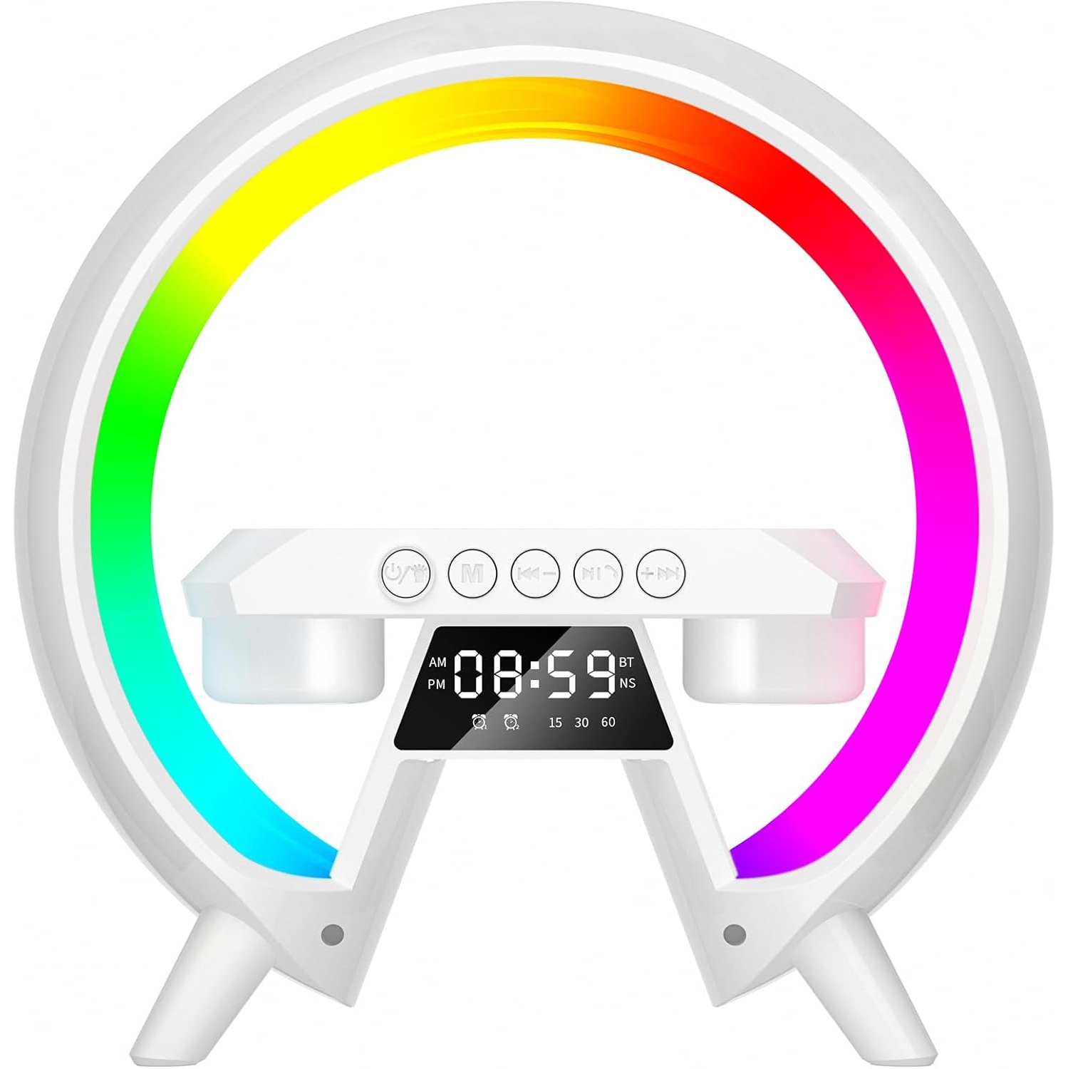 LED Wireless Charging Speaker 15W Fast Charger Station with Bluetooth & Alarm Clock Function with Night Lights, Atmosphere Lamp for Bedroom/Home -