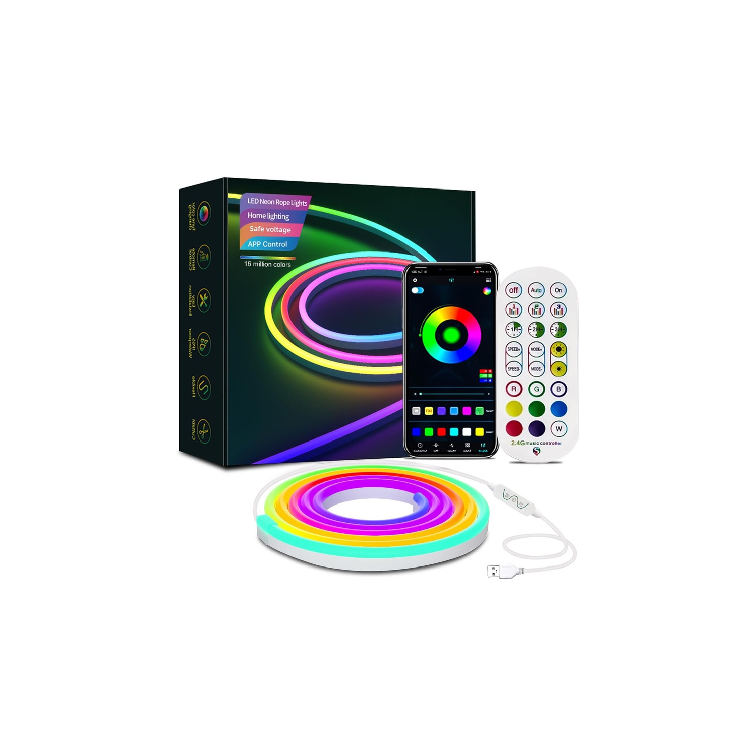 LED String Light 13.12ft RGB Color Changing for Bedroom, IP65 Waterproof Music Sync LED Light Strips with Remote APP Control for Party, Christmas,