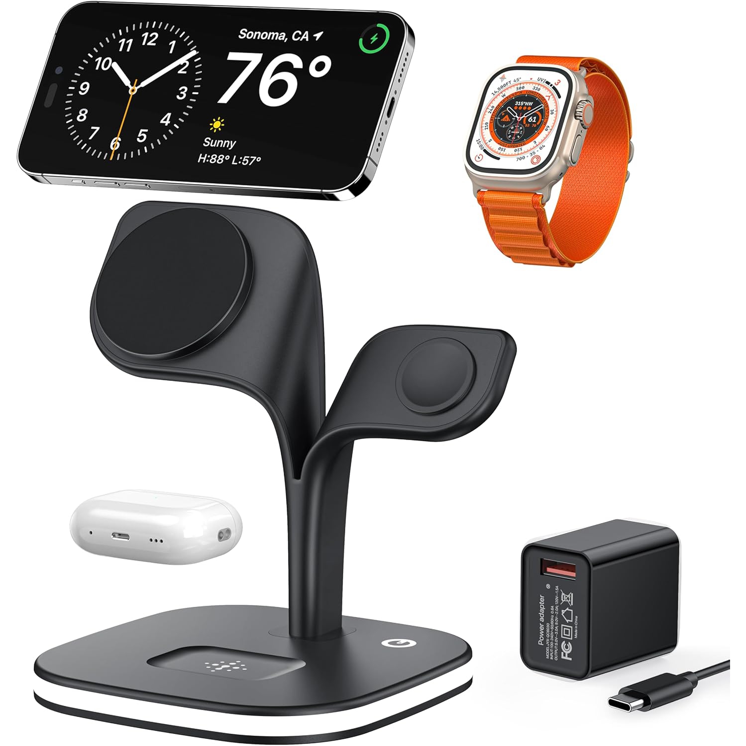 Magnetic Charging Station with LED, 5 in 1 Faster Mag-Safe Wireless Charger Stand for iPhone 16 15 14,13,12 Pro/Max/Mini/Plus, Apple Watch 9/8/7/6/SE/5/4/3/2