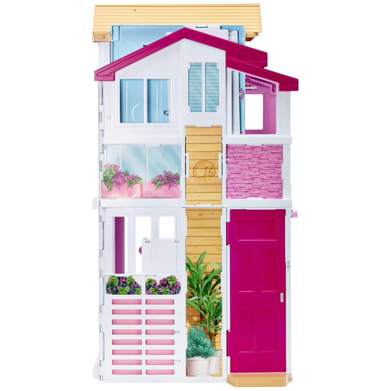 Barbie Doll House, 3-Story Townhouse with 4 Rooms & Rooftop Lounge, Furniture & Accessories Including Swinging Chair