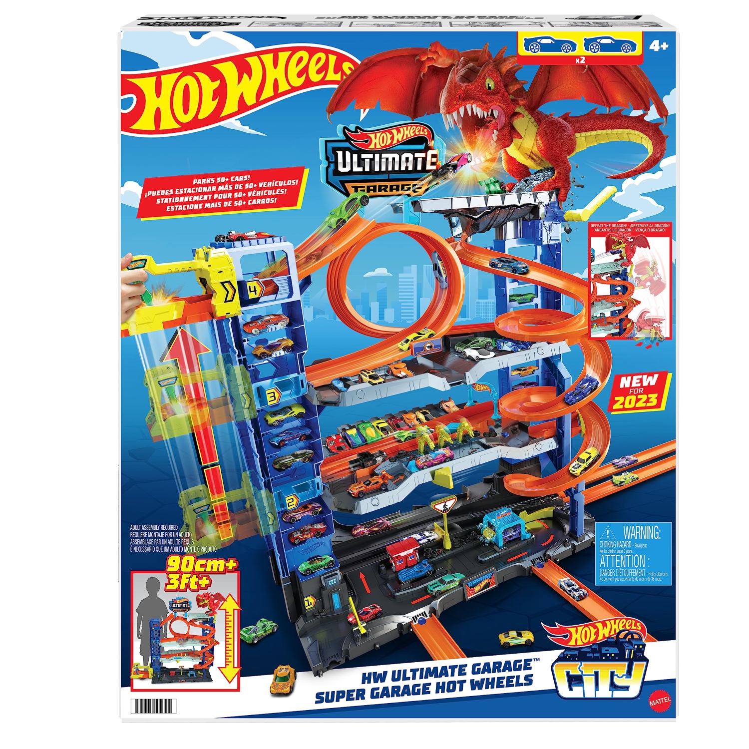 Hot Wheels City Toy Car Track Set Ultimate Garage with 2 Die-Cast Toy Cars & Car-Eating Dragon, Stores 50+ Vehicles, 4..