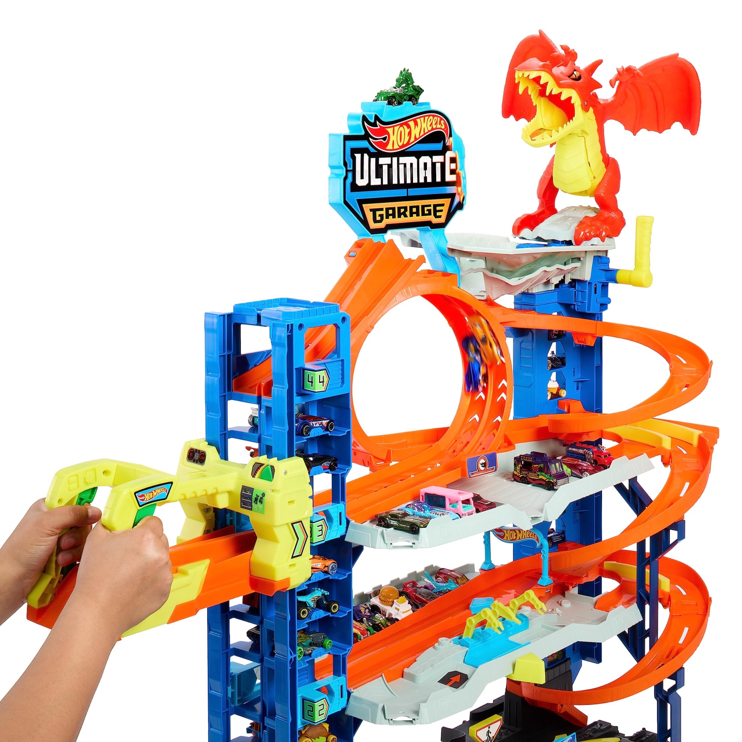Hot Wheels City Toy Car Track Set Ultimate Garage with 2 Die-Cast Toy Cars & Car-Eating Dragon, Stores 50+ Vehicles, 4..