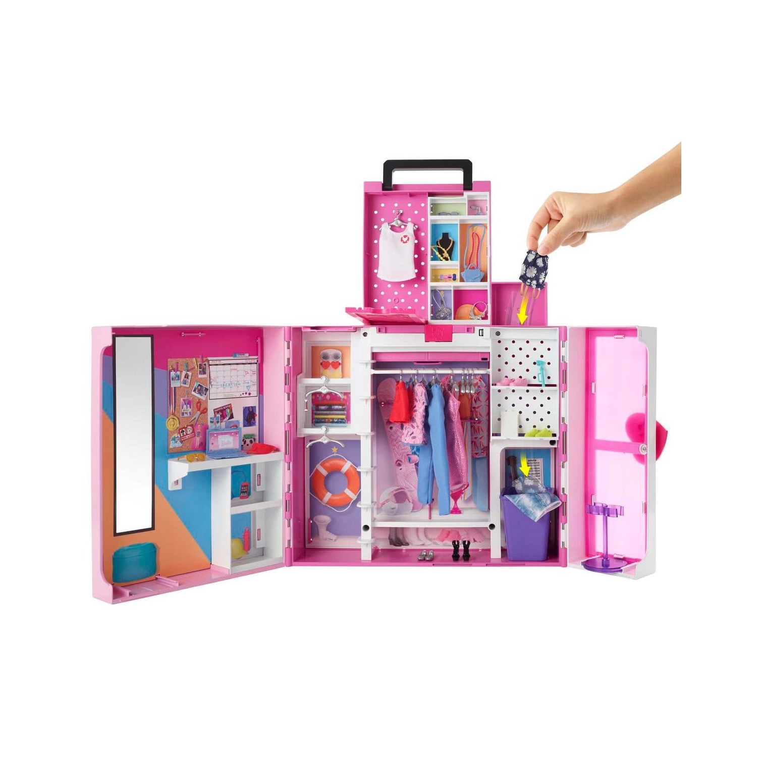 Ensemble de jeu Garde-robe de rêve Barbie, plus de 35 vêtements et accessoires incluant 5 styles complets, une fenêtre escamotable au deuxième