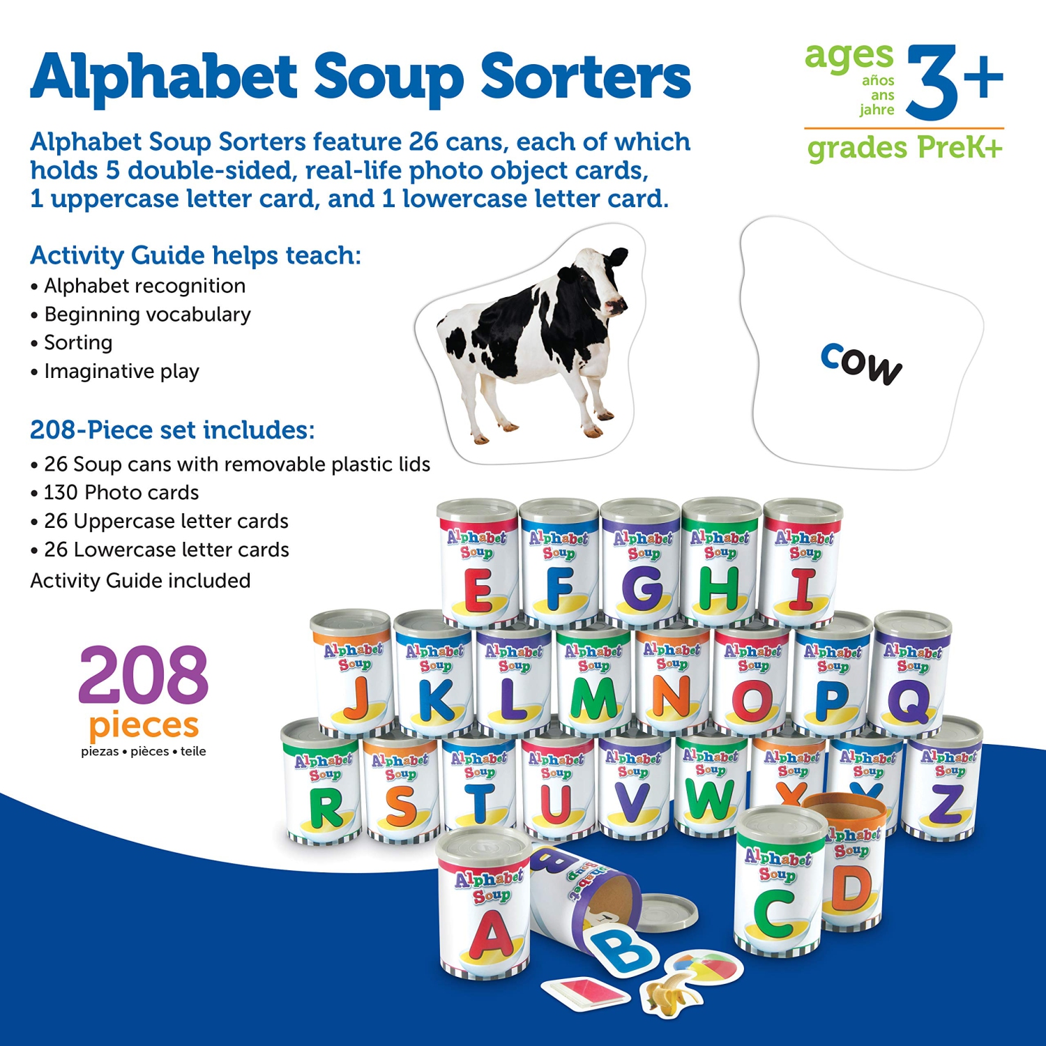 Learning Resources Alphabet Soup Sorters, Early Phonics, ABCs, Alphabet Awareness & Recognition, 208 Pieces, Ages 3+