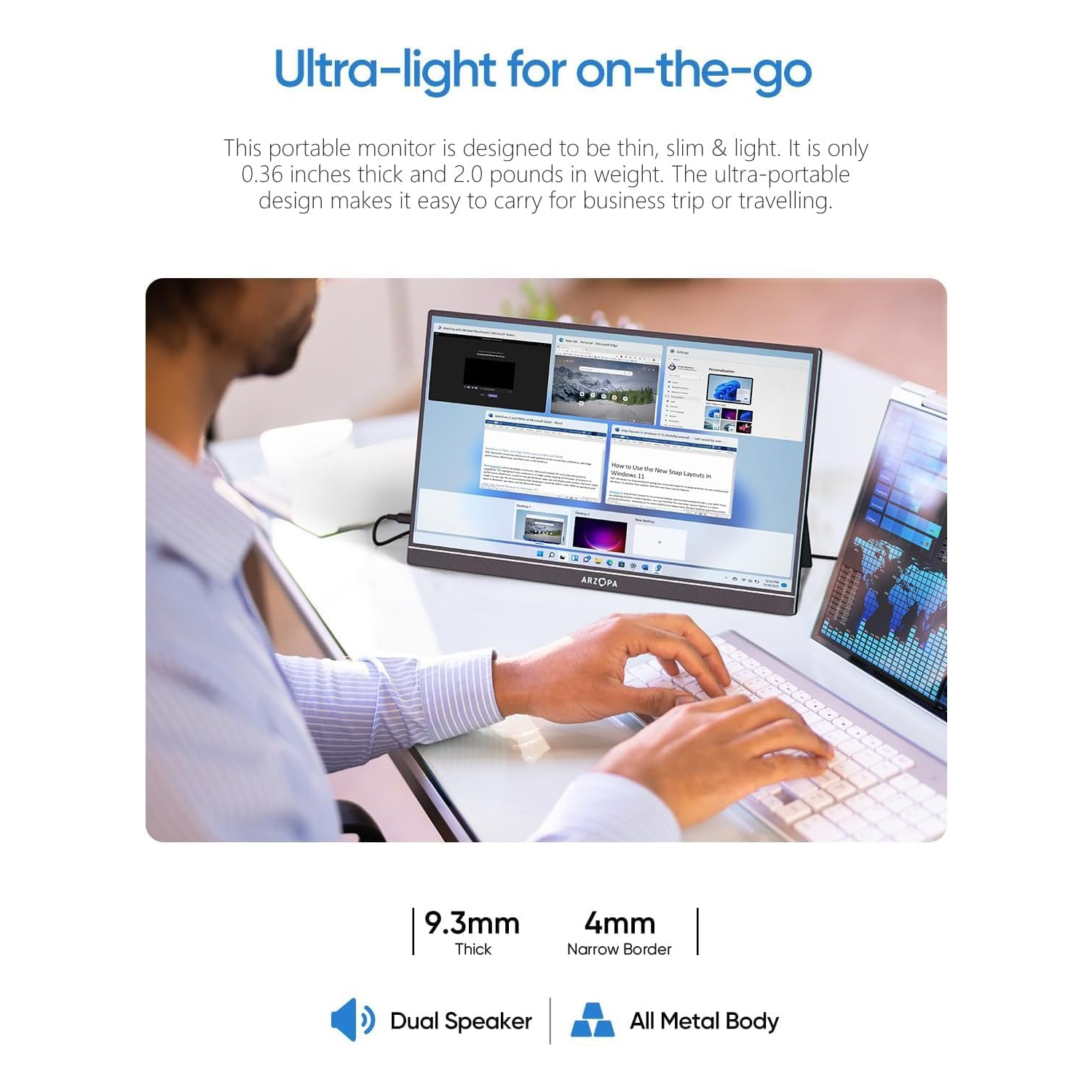 ARZOPA Portable Monitor 17.3", 1080P FHD 100% sRGB IPS Laptop Monitor Gaming Monitor Built-in Kickstand HDMI USB C - A1M