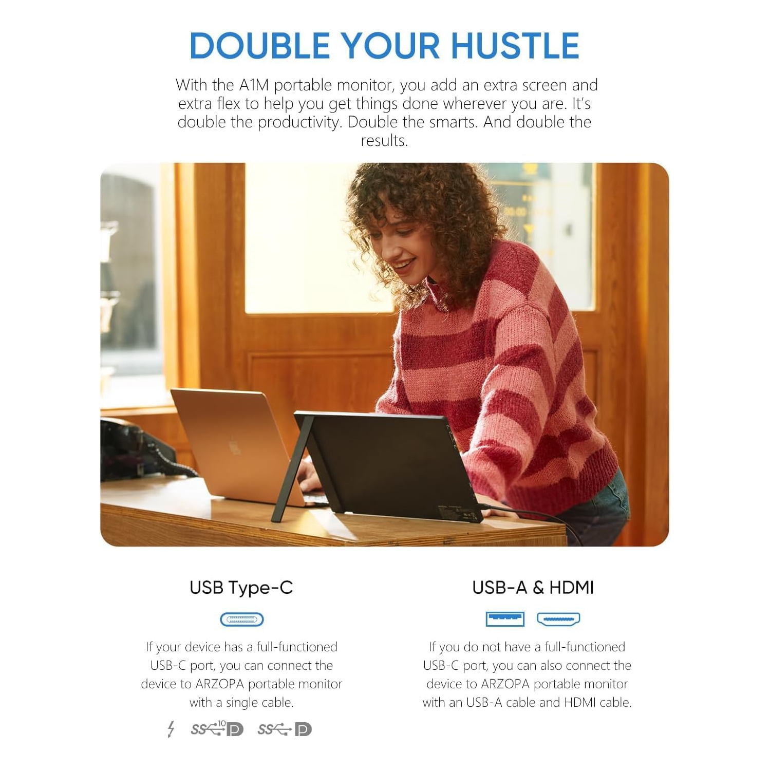 ARZOPA Portable Monitor 17.3", 1080P FHD 100% sRGB IPS Laptop Monitor Gaming Monitor Built-in Kickstand HDMI USB C - A1M