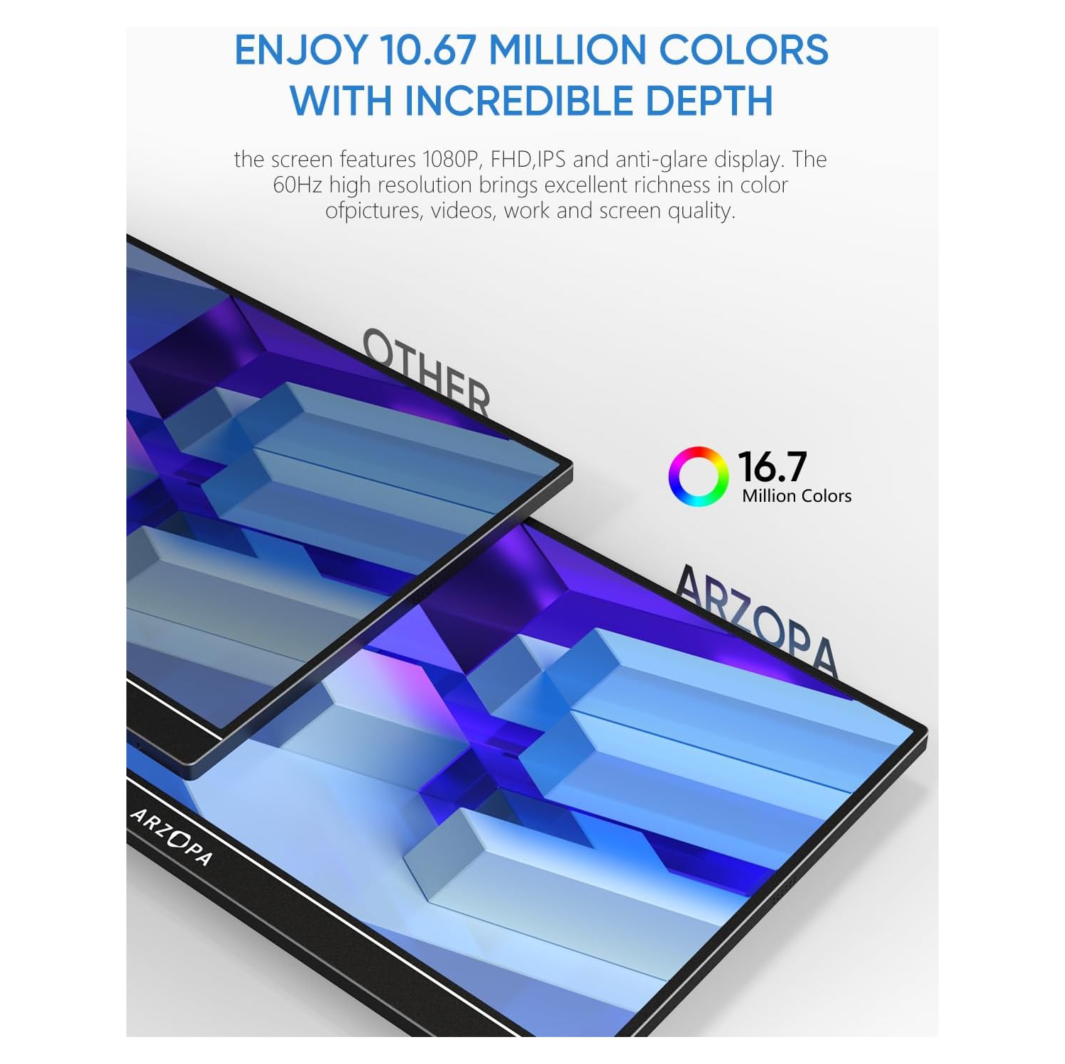 ARZOPA Portable Monitor, 15.6'' 1080P FHD Laptop Monitor USB C HDMI Computer Display HDR w/Smart Cover for PC Mac Phone Xbox Switch PS5 - S1 Table