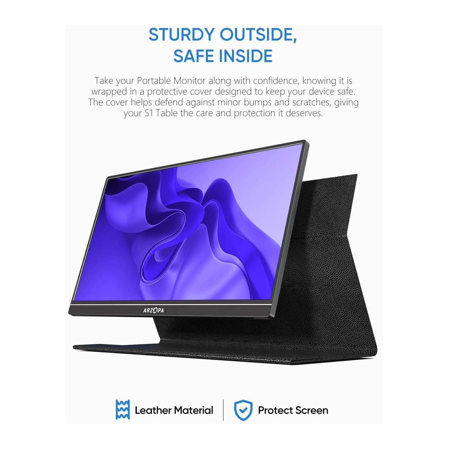 ARZOPA Portable Monitor, 15.6'' 1080P FHD Laptop Monitor USB C HDMI Computer Display HDR w/Smart Cover for PC Mac Phone Xbox Switch PS5 - S1 Table