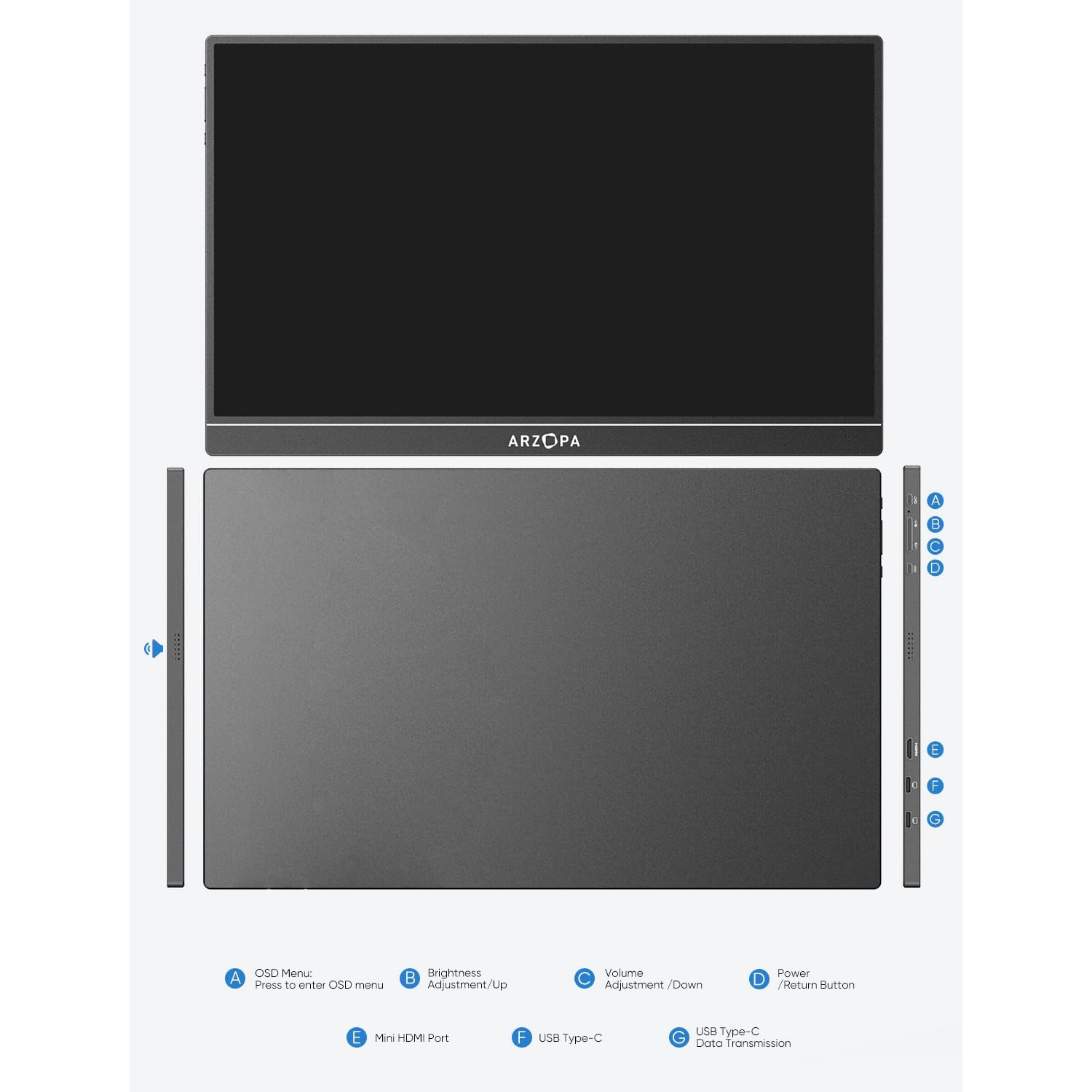 ARZOPA Portable Monitor, 15.6'' 1080P FHD Laptop Monitor USB C HDMI Computer Display HDR w/Smart Cover for PC Mac Phone Xbox Switch PS5 - S1 Table