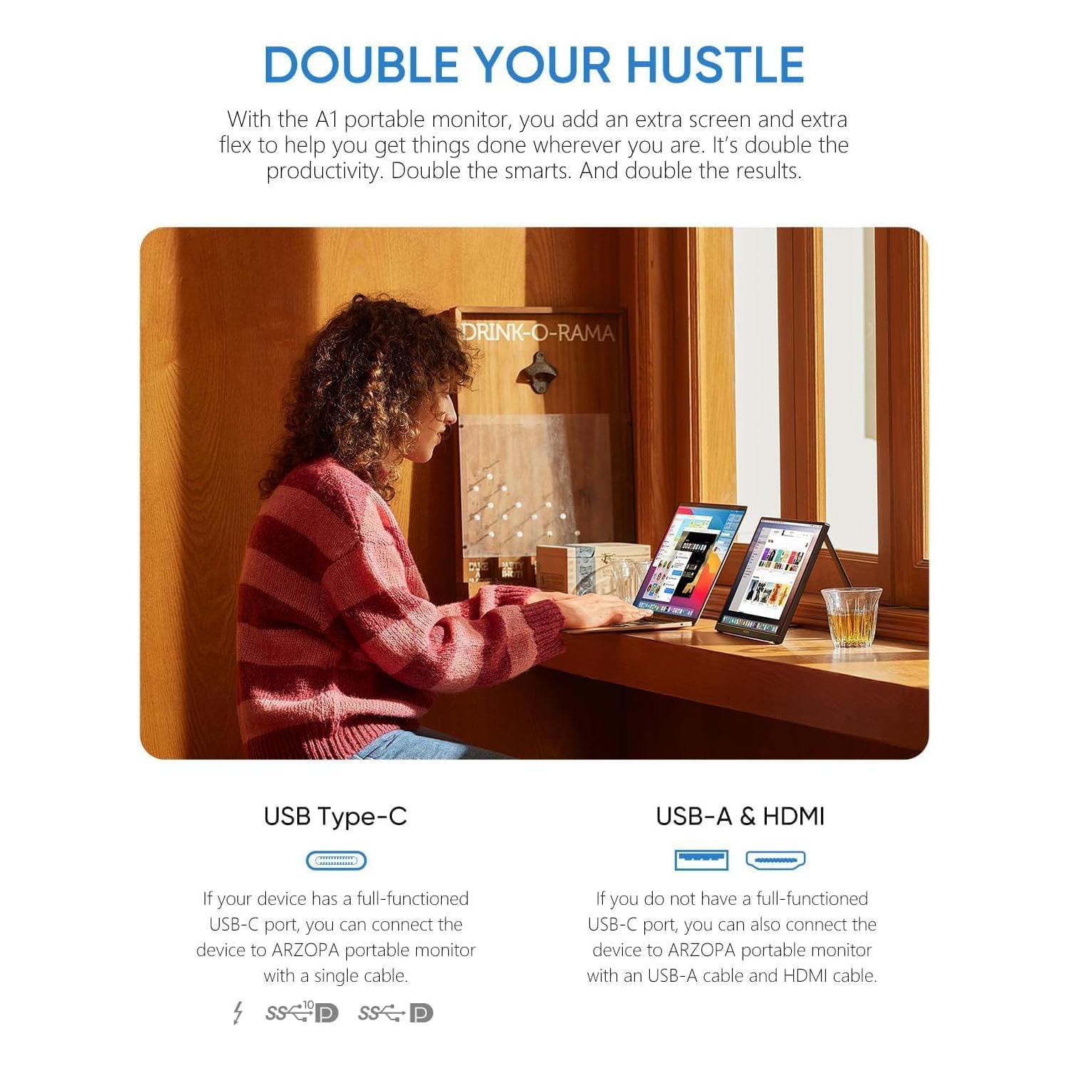 ARZOPA Portable Monitor 15.6'' FHD 1080P Kickstand Portable Laptop Monitor IPS Computer External Screen USB C HDMI Display for PC MAC Phone - A1