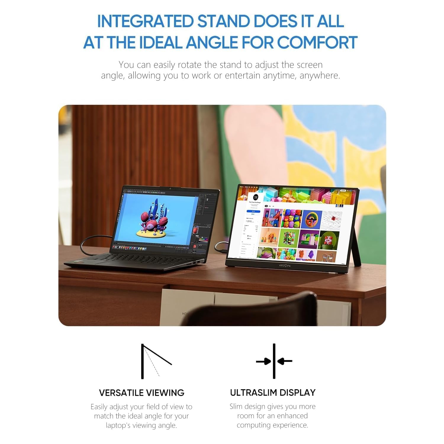 ARZOPA Portable Monitor 15.6'' FHD 1080P Kickstand Portable Laptop Monitor IPS Computer External Screen USB C HDMI Display for PC MAC Phone - A1