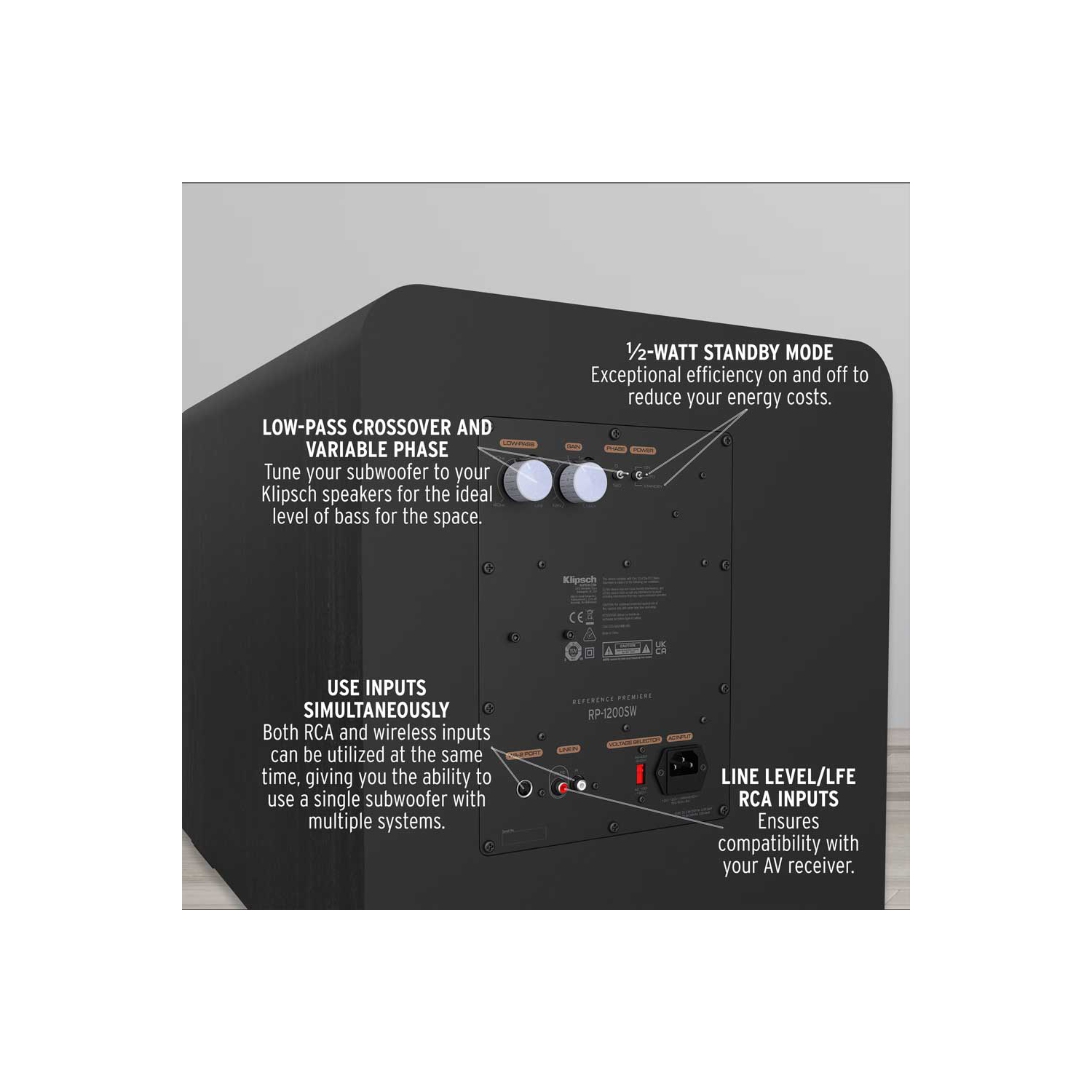 BOÎTE OUVERTE&nbsp;: HAUT-PARLEUR D'EXTRÊMES GRAVES AMPLIFIÉ DE 12 PO REFERENCE PREMIERE RP-1200-SW DE KLIPSCH