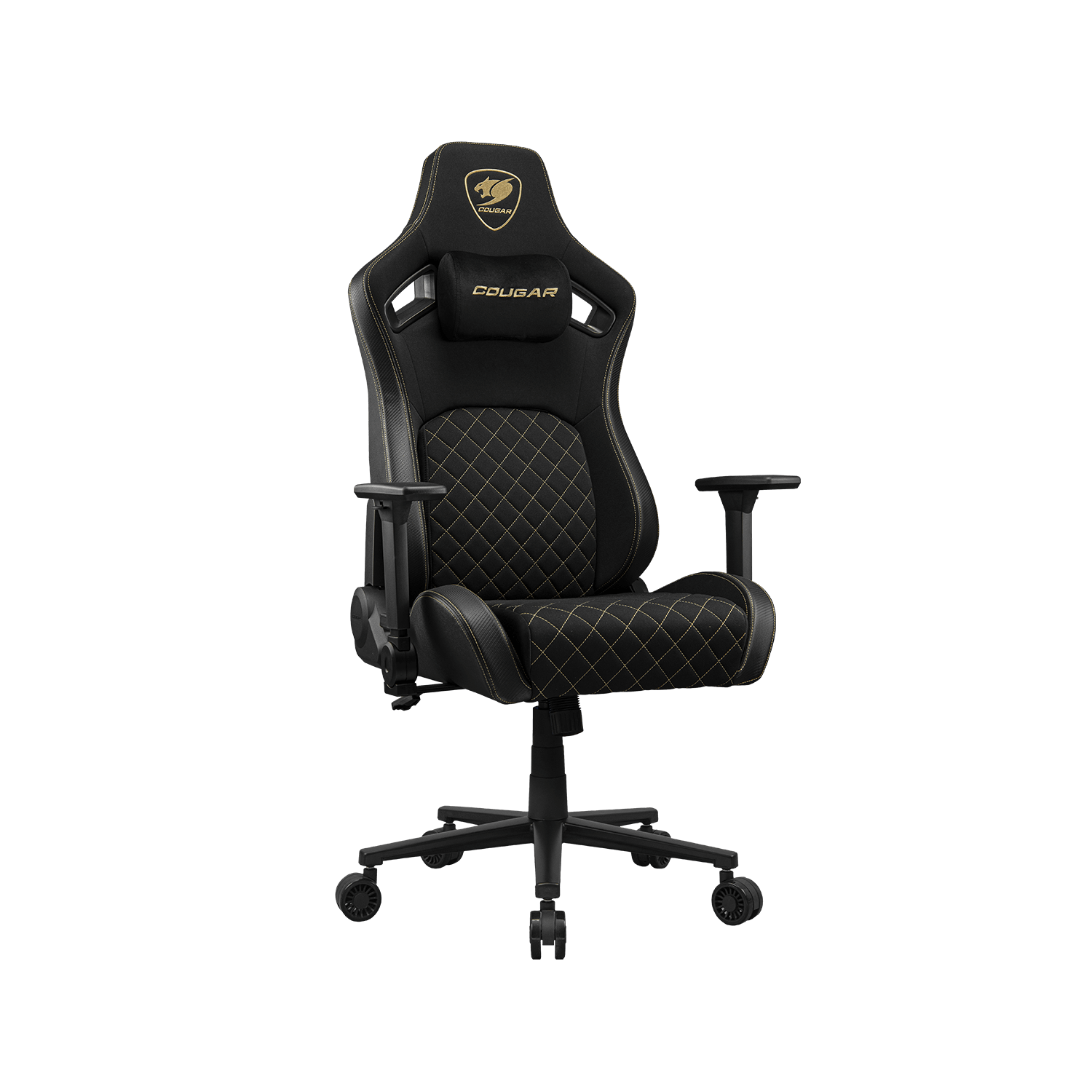 Cougar Defensor F Gaming Chair, Ergonomic High‑Back Woven Fabric, 155° Recline, 4D Armrests & Lumbar Support, Gold