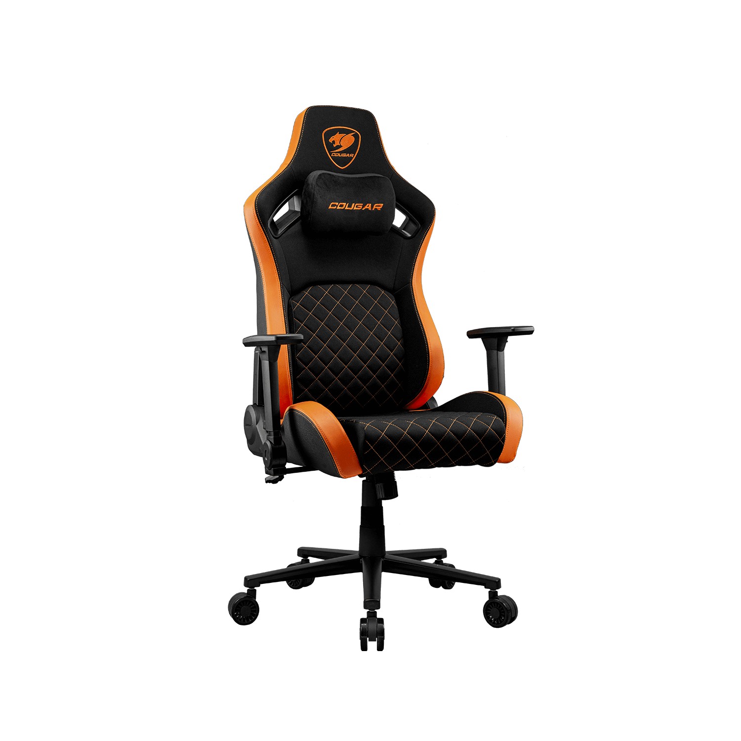 Cougar Defensor F Gaming Chair, Ergonomic High‑Back Woven Fabric, 155° Recline, 4D Armrests & Lumbar Support, Black/Orange