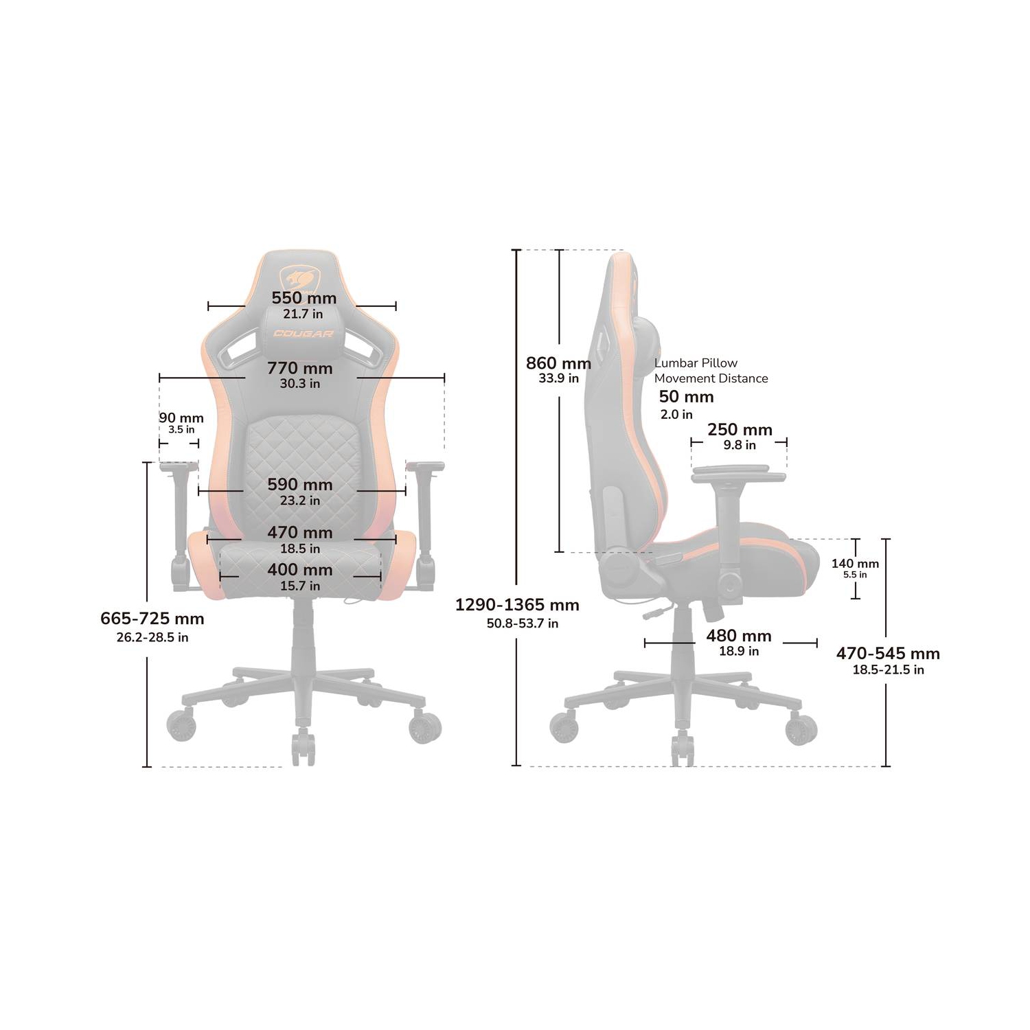 Cougar Defensor F Gaming Chair, Ergonomic High‑Back Woven Fabric, 155° Recline, 4D Armrests & Lumbar Support, Black/Orange