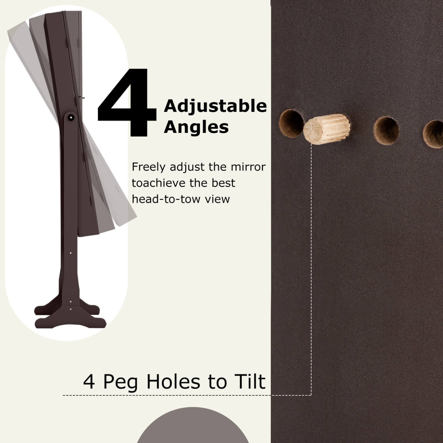 Armoire à bijoux avec miroir debout de Costway, grand range-bijoux avec miroir pleine longueur, 4 angles réglables et 2 lumières DEL, armoire à