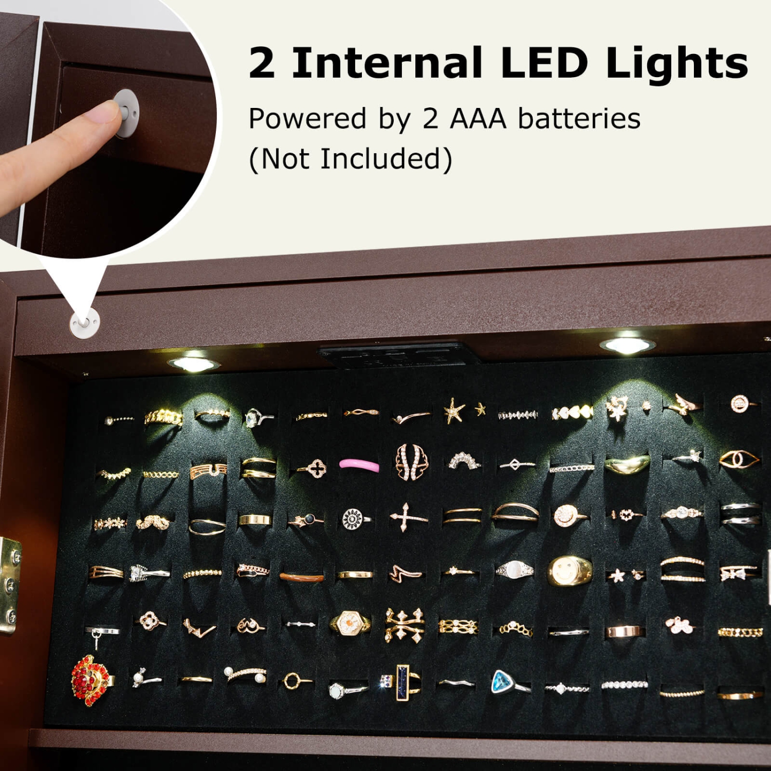 Armoire à bijoux avec miroir debout de Costway, grand range-bijoux avec miroir pleine longueur, 4 angles réglables et 2 lumières DEL, armoire à