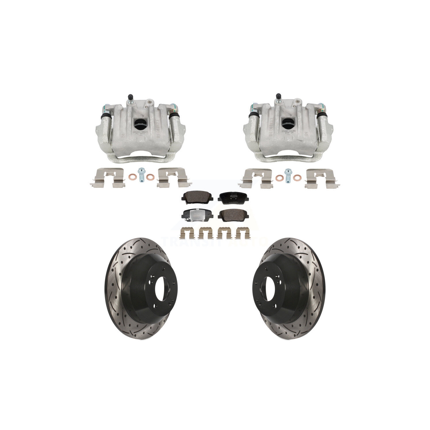 Rear Brake Coat Caliper Drill Slot Rotors Semi-Metallic Pad Kit For Hyundai Santa Fe Kia KCD-100671P