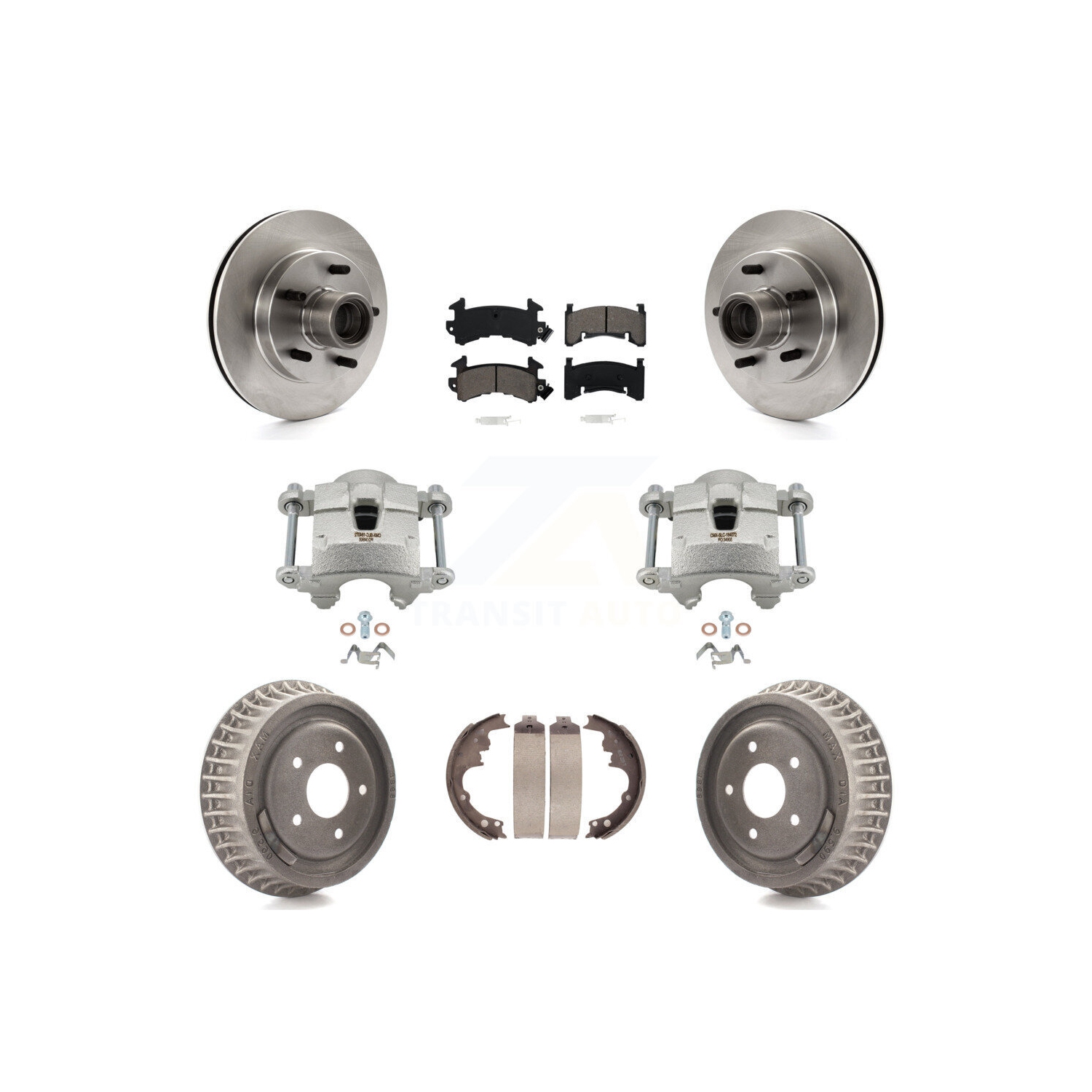 Front Rear Brake Caliper Rotors Drums Semi-Metallic Pads Kit For Chevrolet S10 GMC KC8-100740S