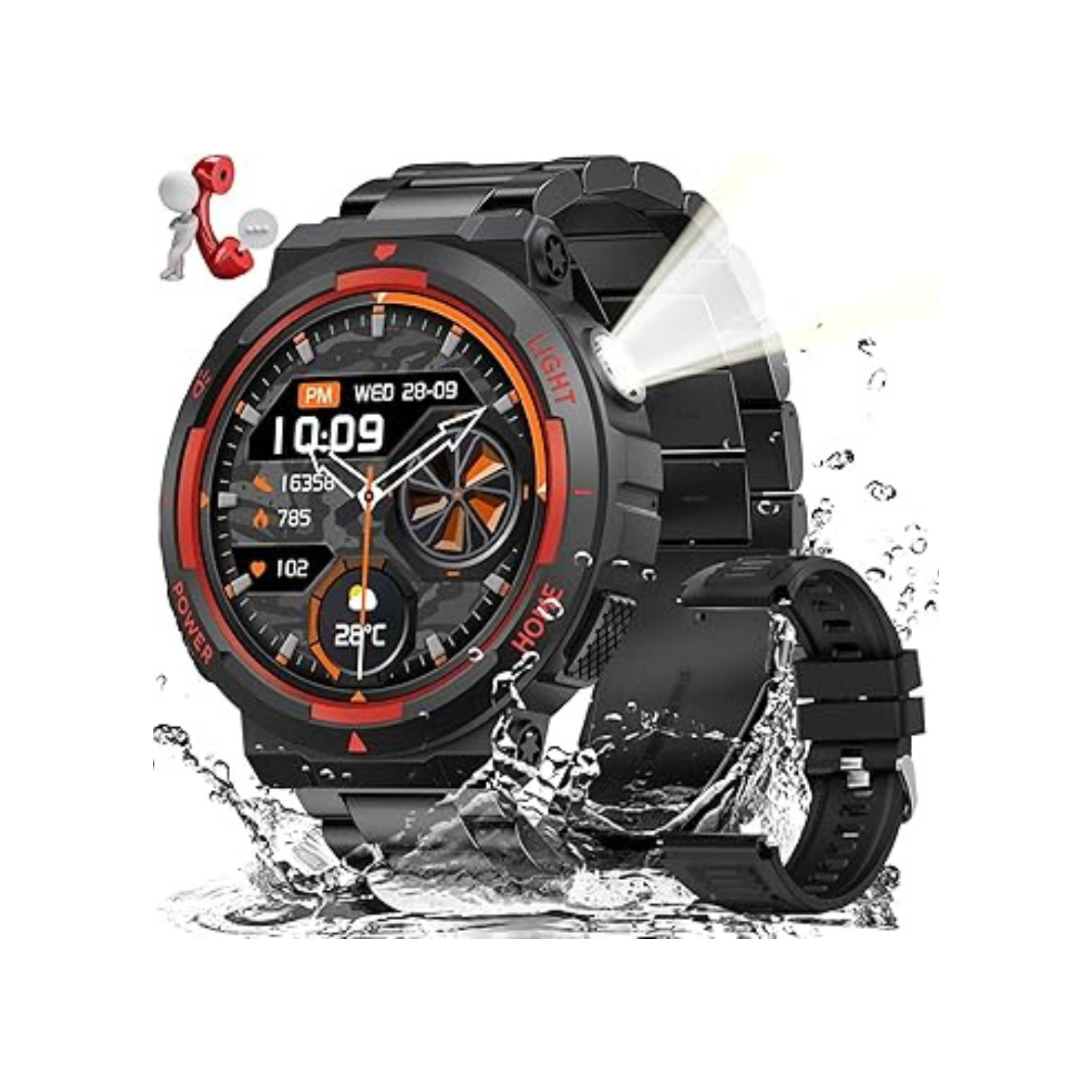 Mehiaz Military Smart Watches for Men(Answer/Make Calls) with LED Flashlight 3ATM Waterproof Smartwatch with 100+ Sports Modes 1.53" Tactical Fitness