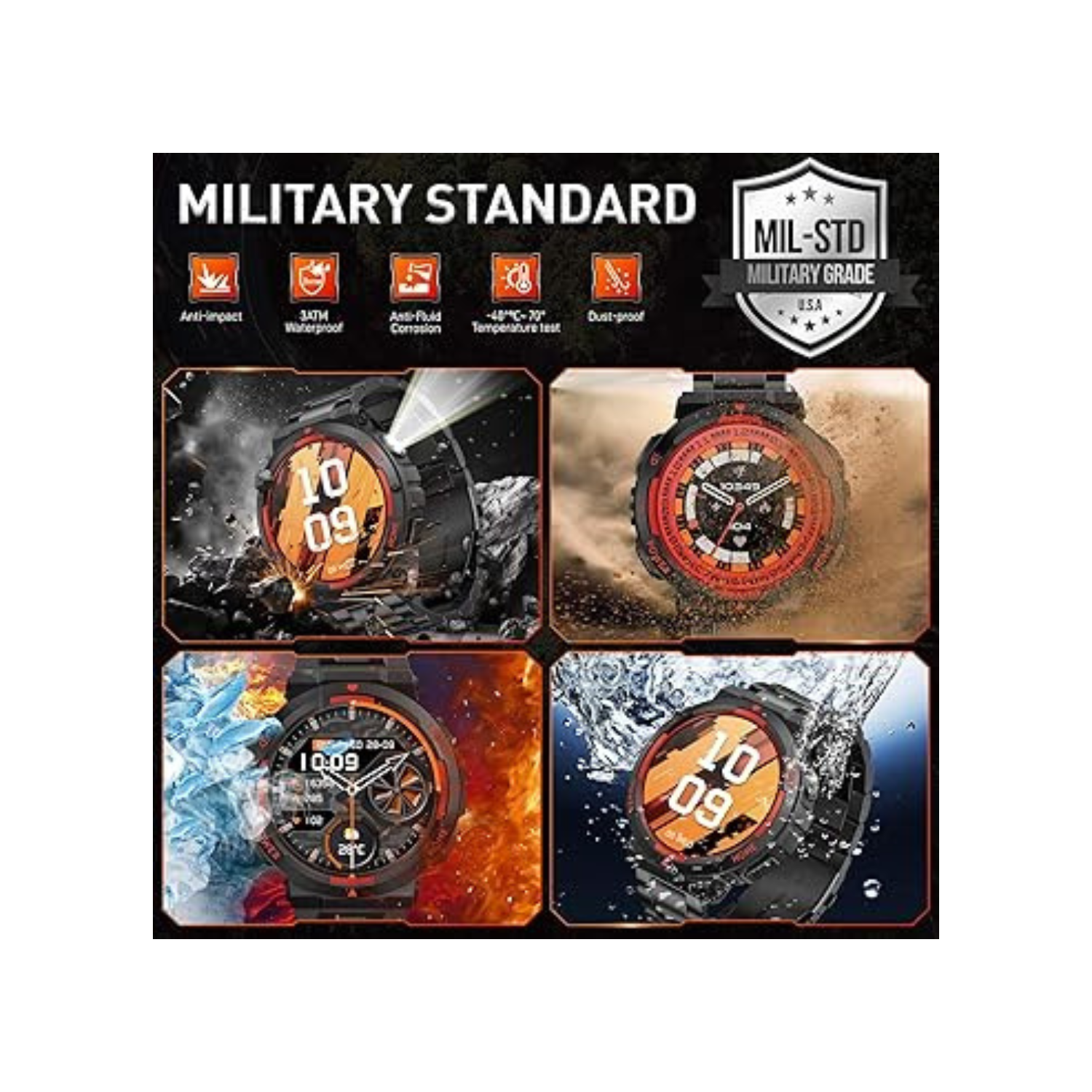 Mehiaz Military Smart Watches for Men(Answer/Make Calls) with LED Flashlight 3ATM Waterproof Smartwatch with 100+ Sports Modes 1.53" Tactical Fitness