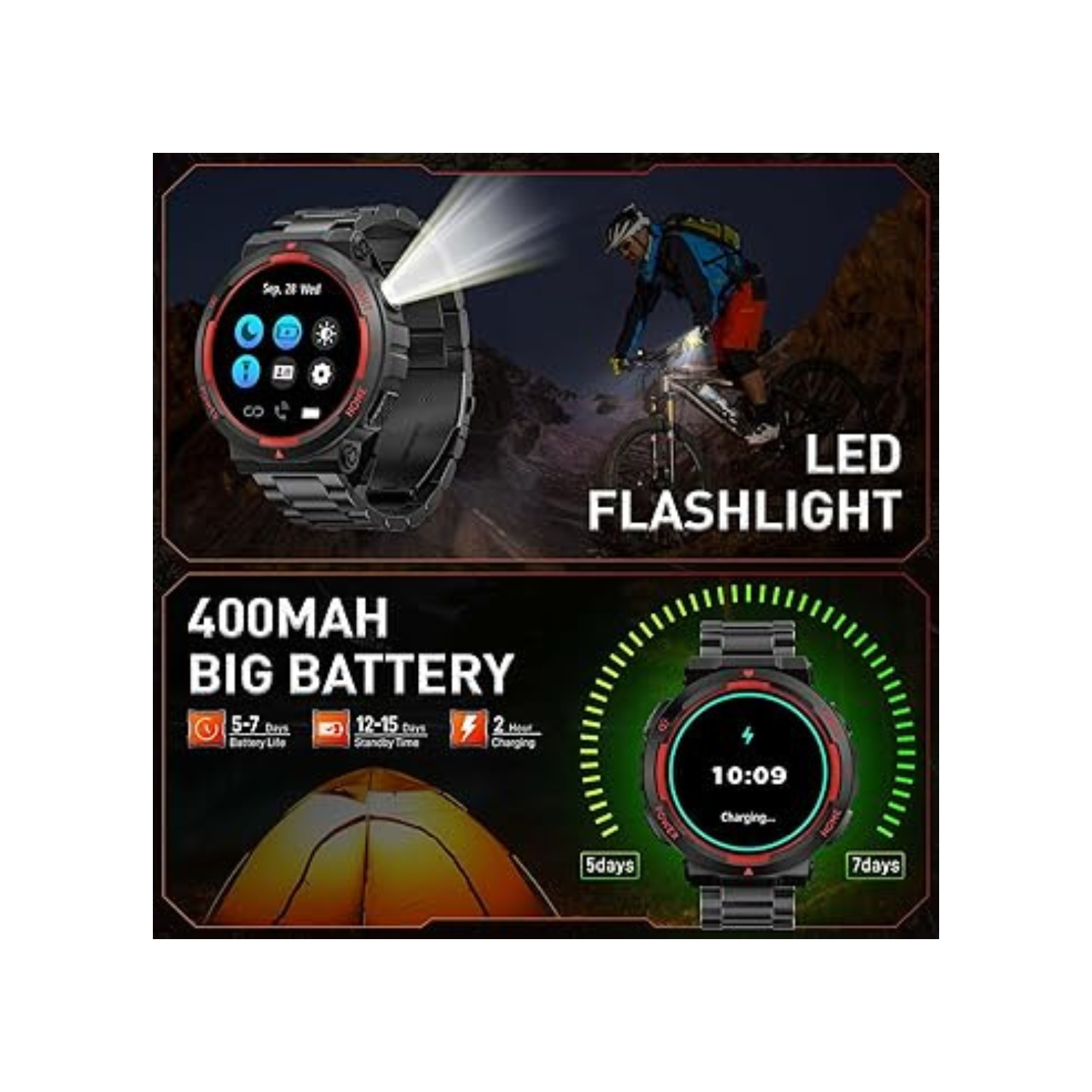 Mehiaz Military Smart Watches for Men(Answer/Make Calls) with LED Flashlight 3ATM Waterproof Smartwatch with 100+ Sports Modes 1.53" Tactical Fitness