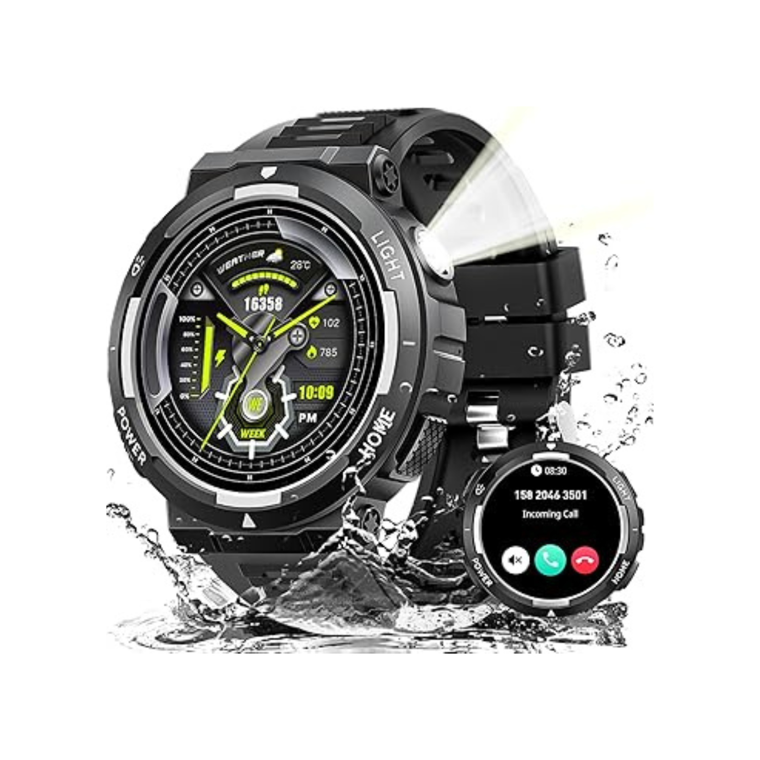 Mehiaz Military Smart Watches for Men(Answer/Make Calls) with LED Flashlight 3ATM Waterproof Smartwatch with 100+ Sports Modes 1.53" Tactical Fitness